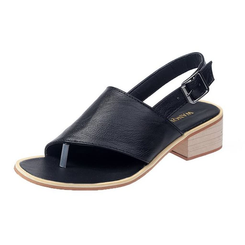 Women's Summer Thick Heel Clip Toe Buckle Sandals - Solid Color Versatile Casual Shoes for Women (Color: B, Size: 36) | Perfect for Beach, Vacation & Everyday Wear