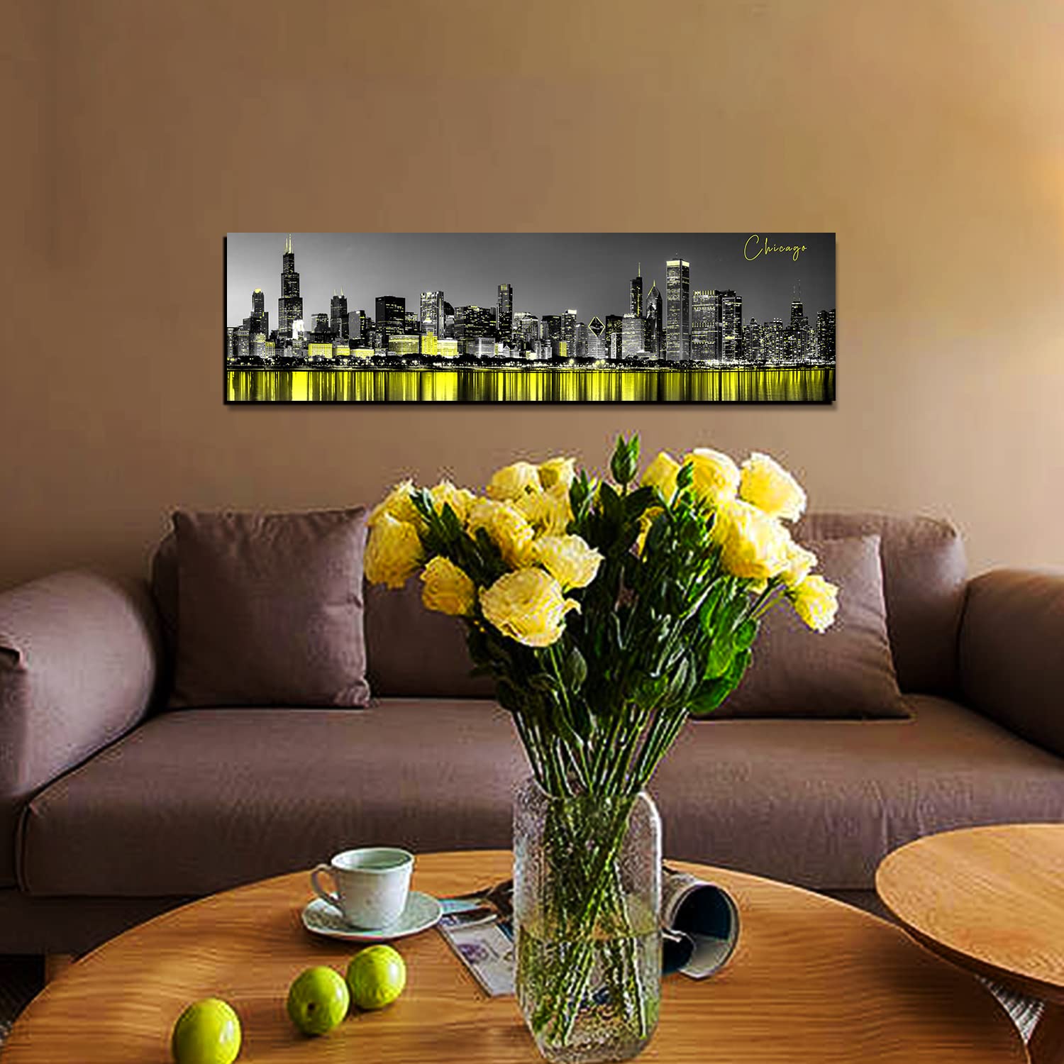 Sunflower Chicago City Skyline Black & White Canvas Print - Modern Wall Art Decor for Living Room, Bedroom, Office - 14x48 Inches - Perfect for Home, Office & Gift Giving