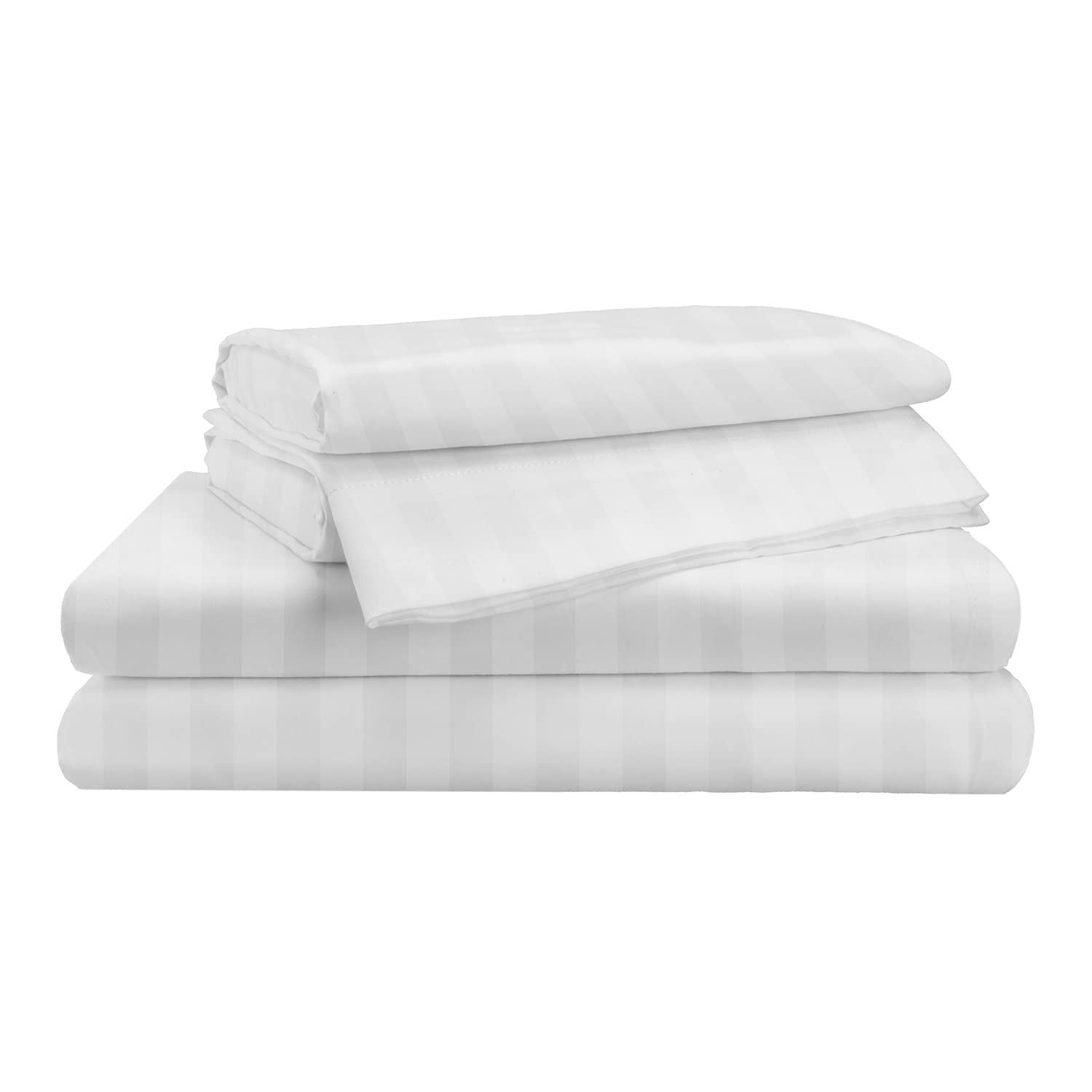 400 Thread Count 100% Cotton Luxury Damask Stripe 6-Piece Full/XL Bed Sheet Set - Deep Pocket Fits Mattress Up to 24 Inches - Soft Breathable Sheets for Hotel-Style Comfort - Perfect for Master Bedrooms, Guest Rooms & Vacation Homes (White)