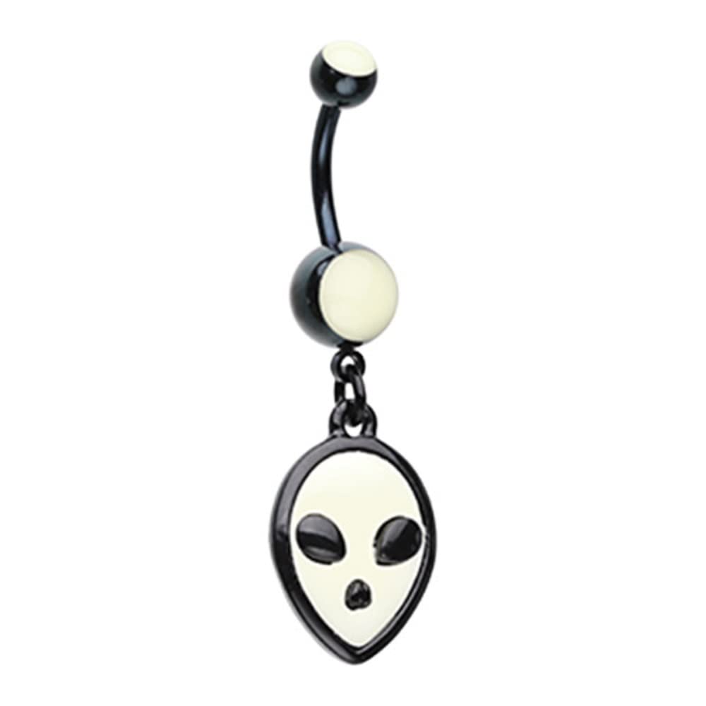 Glow in the Dark Alien Owl Belly Button Ring - Black Pierced Dangling Charm Navel Jewelry for Women, Perfect for Night Parties, Raves, and Unique Body Piercing Fashion