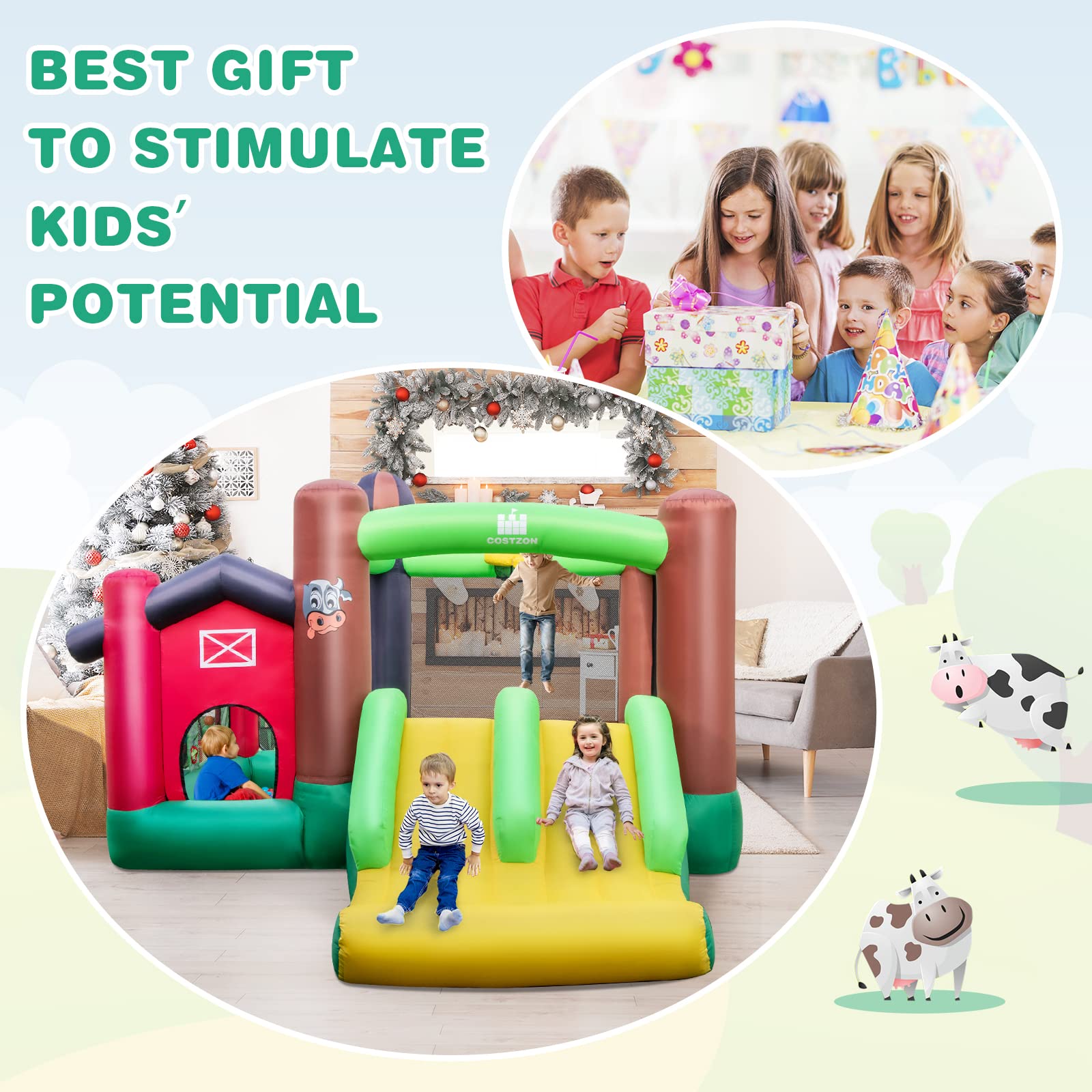 BOUNTECH Farm Themed Inflatable Bounce House with Dual Slides & Ball Pit - Toddler Kids Jumping Castle for Indoor Outdoor Backyard Birthday Parties, Summer Fun, and Family Gatherings - Includes Blower for Easy Setup (Great Gift for Boys & Girls)