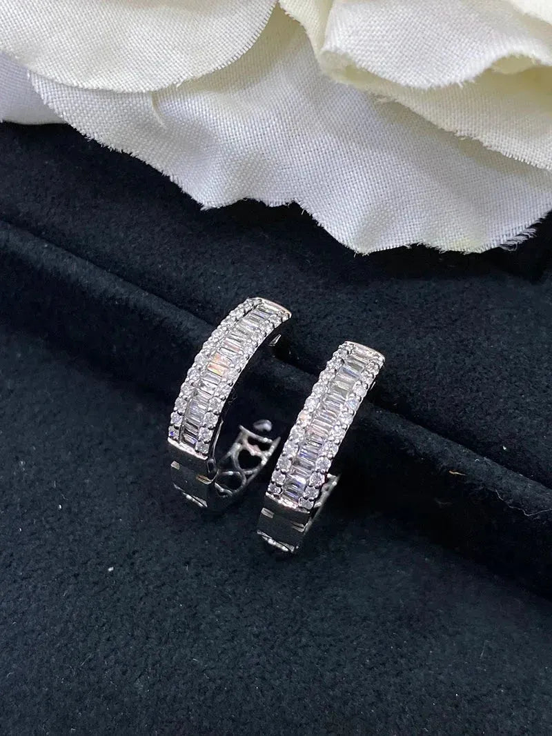 18K White Gold Hoop Earrings with Real Natural Diamonds - Luxury Minimalist Wedding Jewelry for Women - Perfect for Bridal, Anniversary, and Special Occasion Gifts