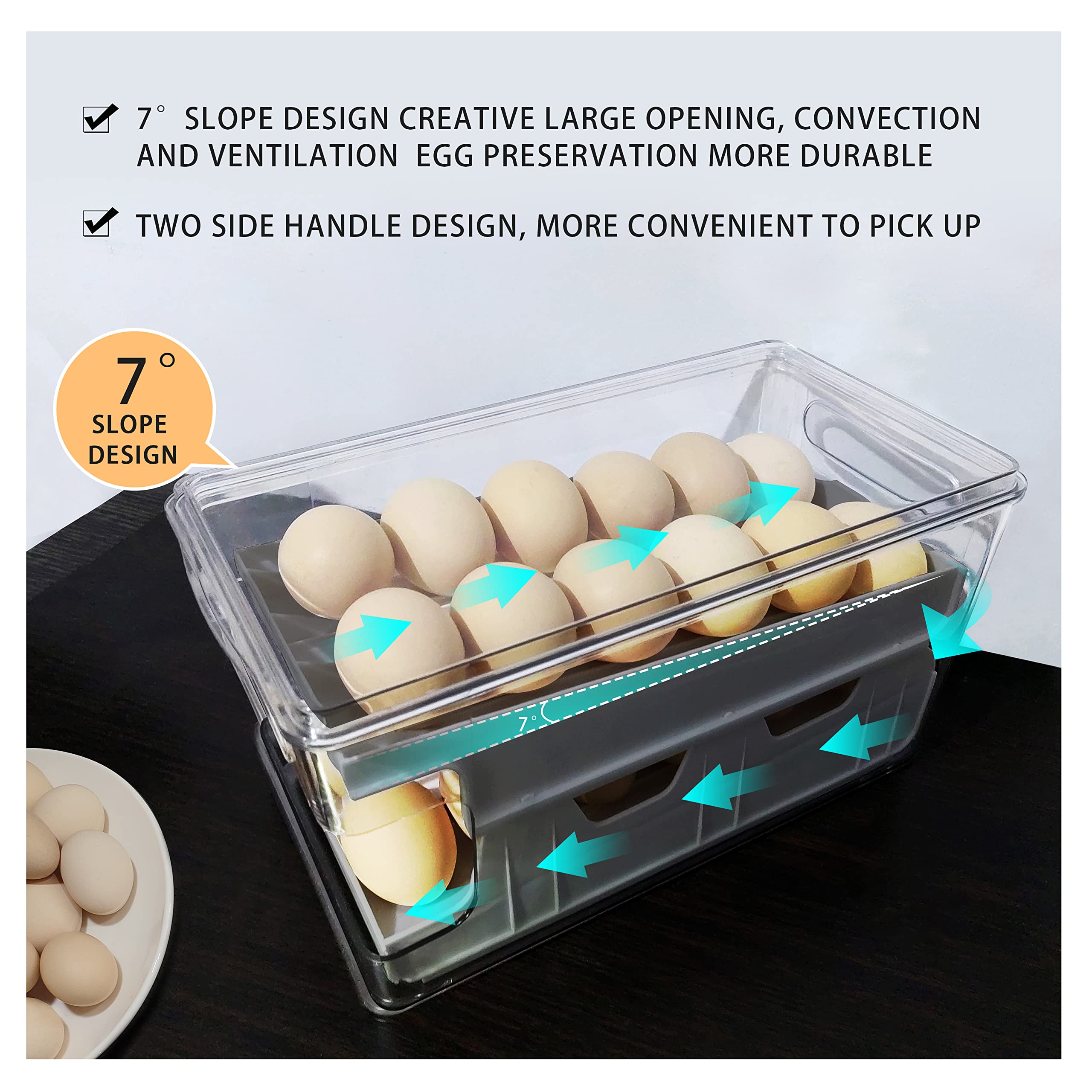 24-Count Automatic Rolling Egg Holder for Refrigerator - Space Saving Egg Dispenser & Storage Container - Kitchen Pantry Organization for Eggs - Perfect for Home, Restaurant, and Commercial Use (Gray)