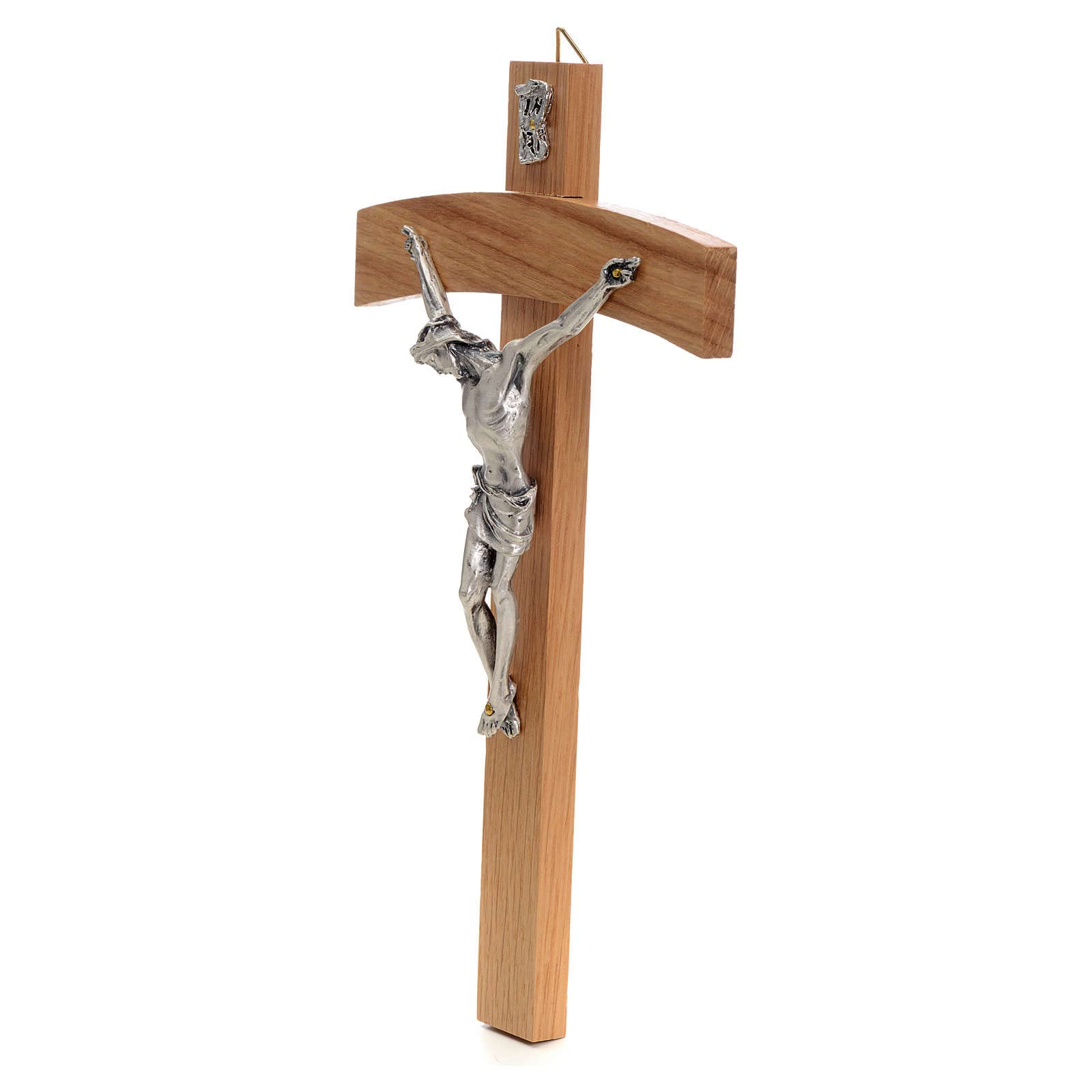 Handmade Oak Wood and Metal Curved Crucifix - Perfect for Home Decor, Church Altar, and Religious Gifts