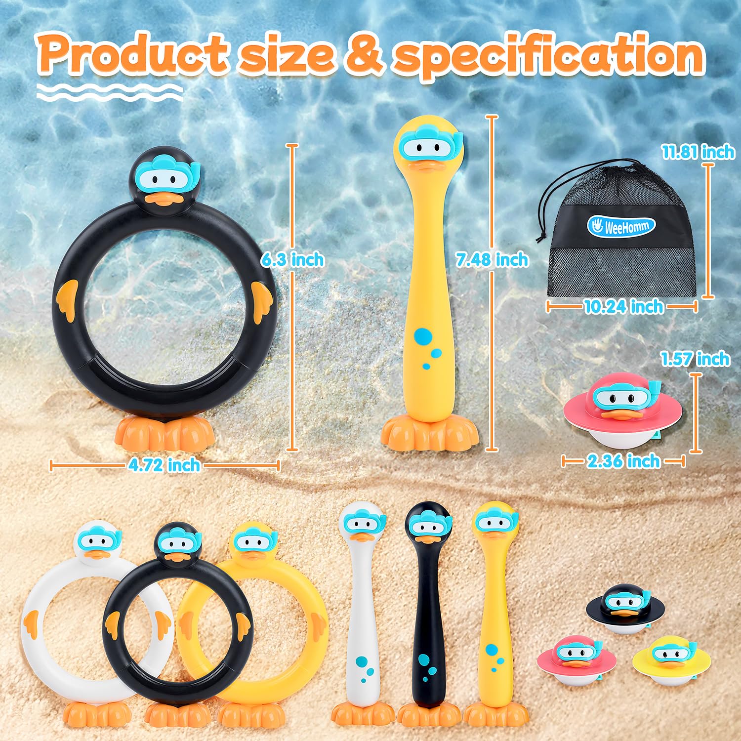 **9 PCS Kids Pool Diving Toys Set - Colorful Swimming Diving Rings & Duck Dive Sticks for Ages 4-12 - Fun Outdoor Underwater Games for Summer Pool Parties & Family Swim Time**