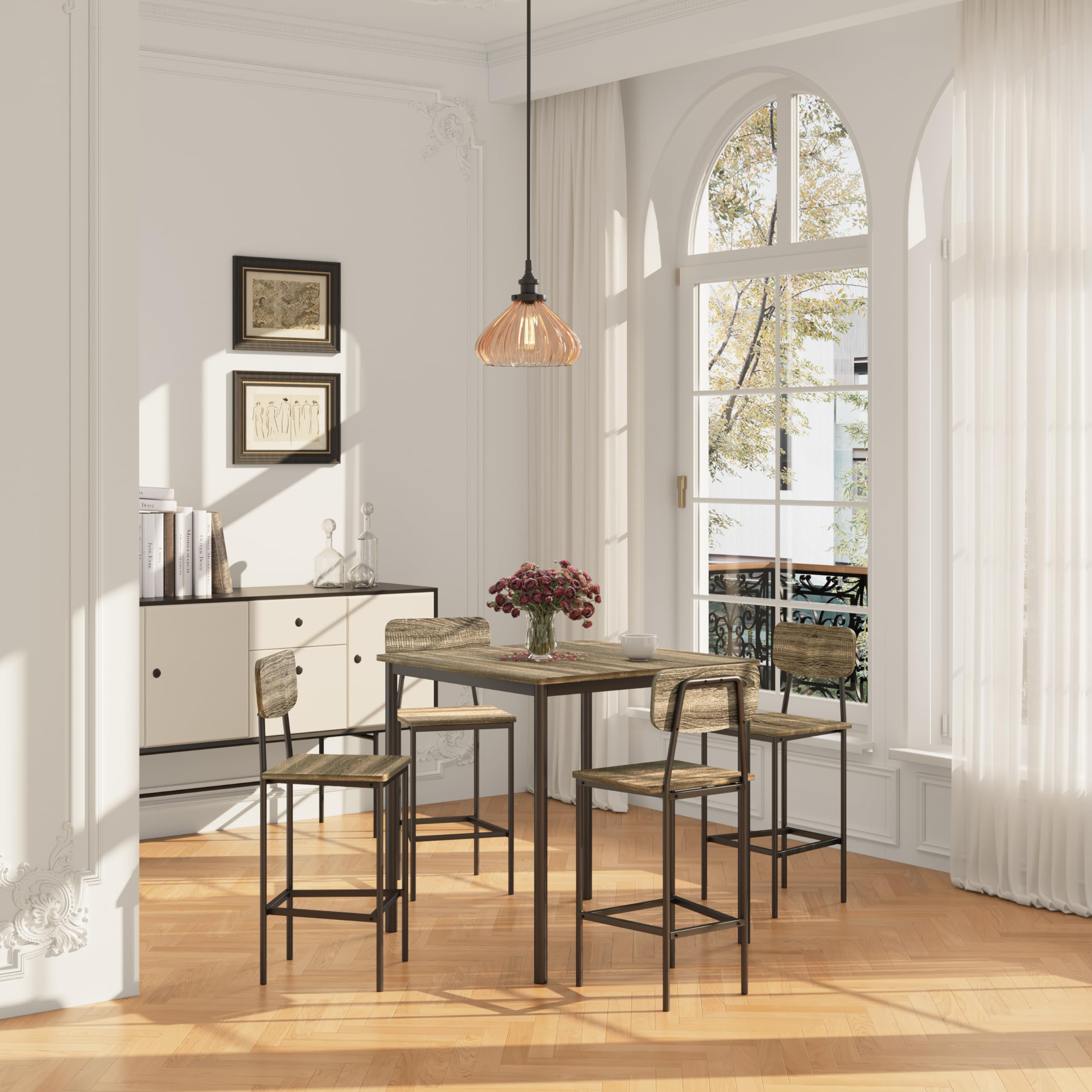 4-Piece Industrial Kitchen Table and Chairs Set - Space Saving Dining Table Set for Family Dinners & Parties (Gray) | Perfect for Small Spaces, Breakfast Nooks & Modern Farmhouse Decor