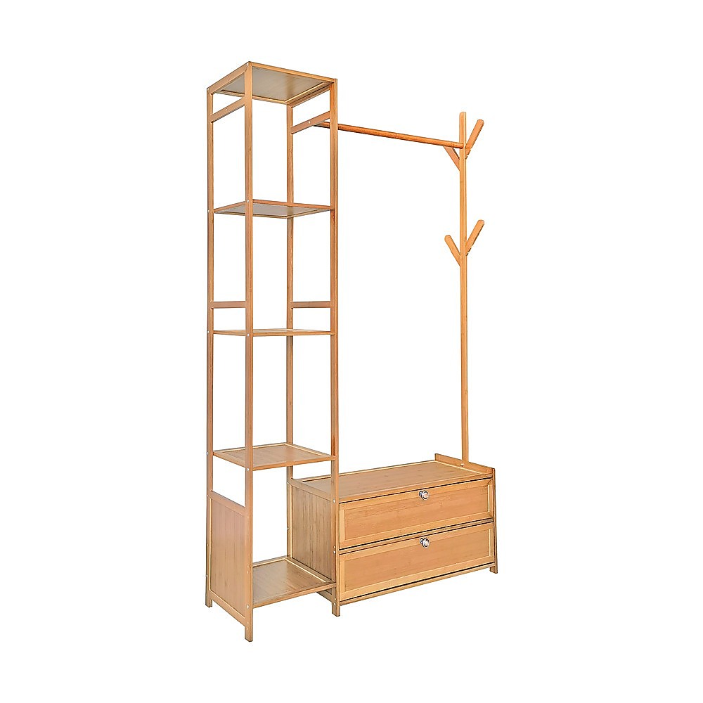 165x100cm Heavy Duty Clothes Rack Stand with Storage Shelves - Modern Coat Tree Organizer for Bedroom, Closet & Laundry Room - Space Saving Garment Hanger for Jackets, Dresses & Coats