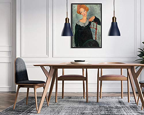 Modern Brass Copper Painted Ceiling Pendant Light with Metal Lampshade - Blue LED Lighting Fixture for Dining Room, Kitchen, Coffee Bar, Living Room & Study | Energy Efficient Home Decor Lighting Solution