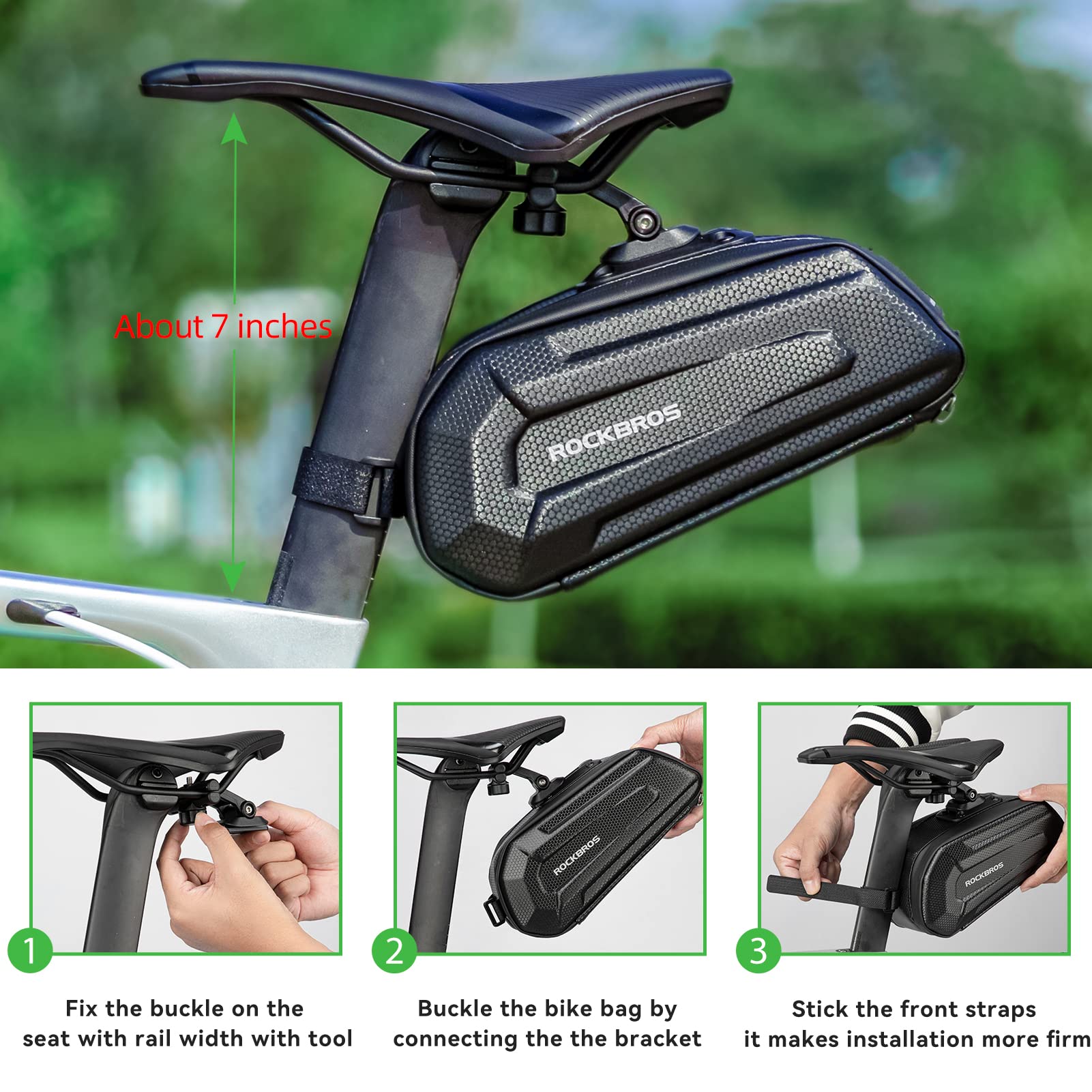 ROCKBROS 3D Hard Shell Bike Saddle Bag - Waterproof Bicycle Seat Bag with Quick Release & Reflective Strip for MTB & Road Bikes - Perfect for Cycling Commutes, Mountain Trails & Long-Distance Rides