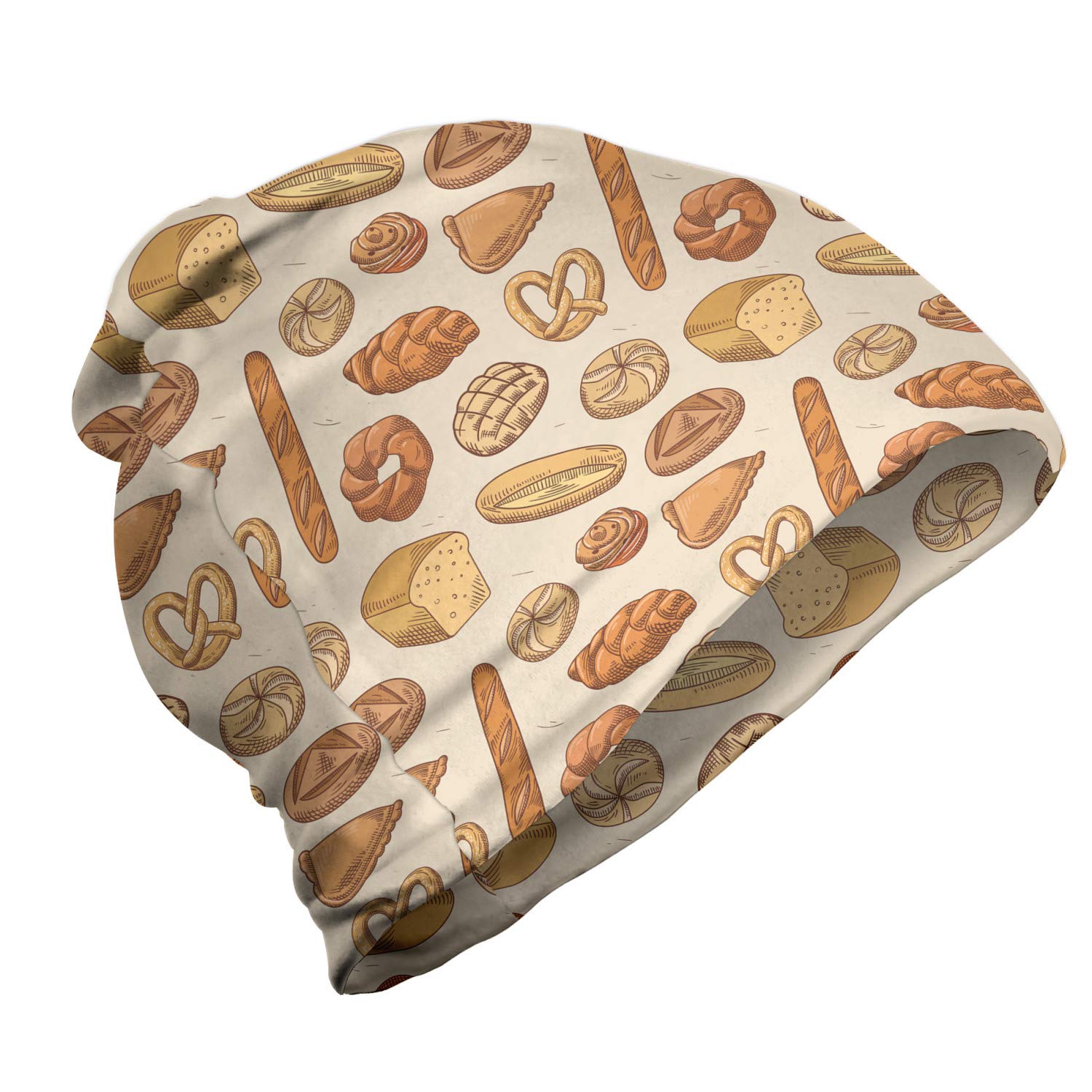 Ambesonne Unisex Beanie - Soft Knit Winter Hat with Fun Bread & Bun Designs - Perfect for Hiking, Outdoor Activities & Cold Weather