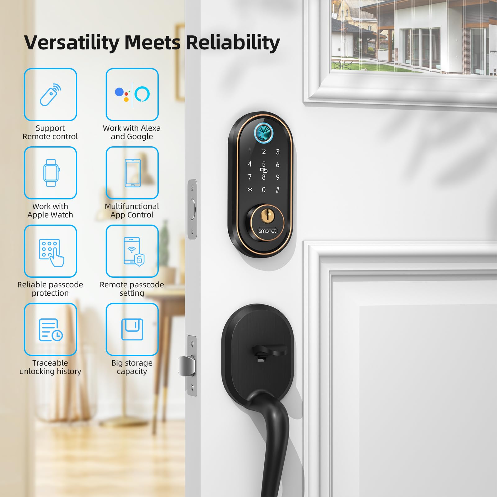 Smart Keyless Entry Door Lock - Fingerprint, Touchscreen Keypad, Bluetooth & Alexa Compatible Biometric Digital Deadbolt for Home & Hotel Security | Easy Installation & Remote Access