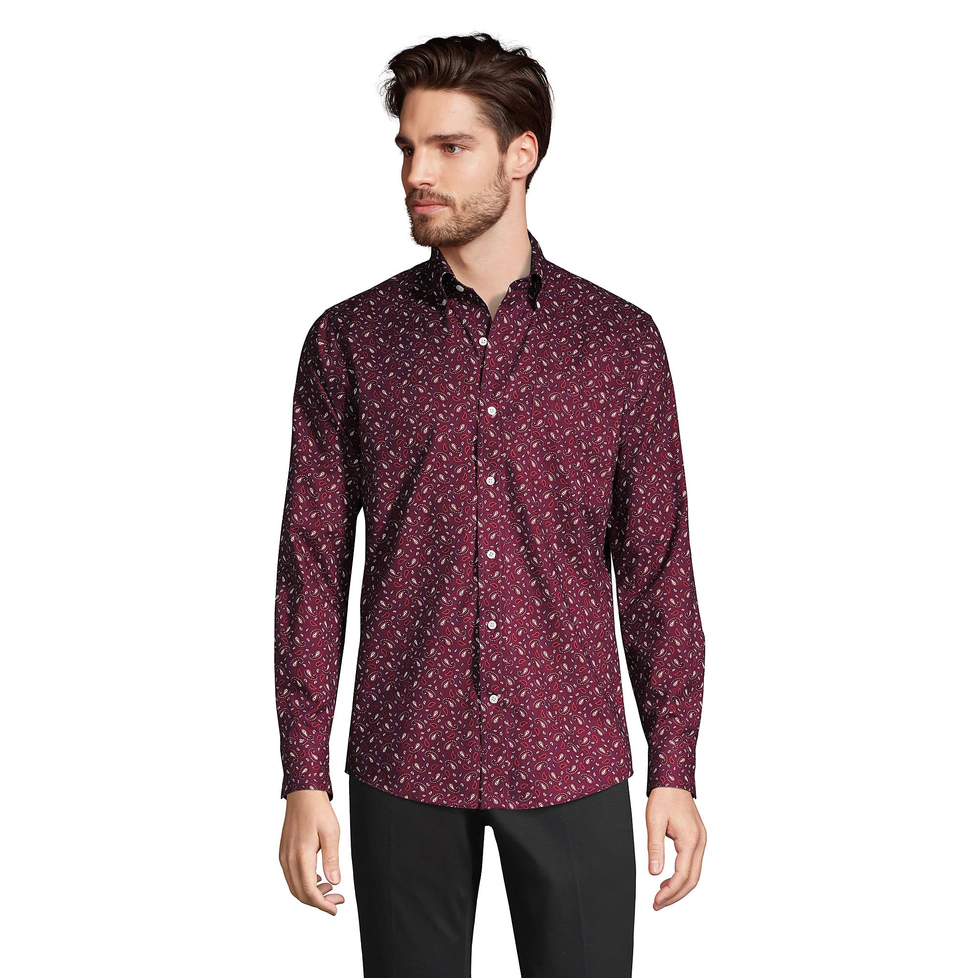Lands' End Men's Traditional Fit No Iron Twill Shirt - Comfortable Wrinkle-Free Dress Shirt for Office, Business & Casual Wear