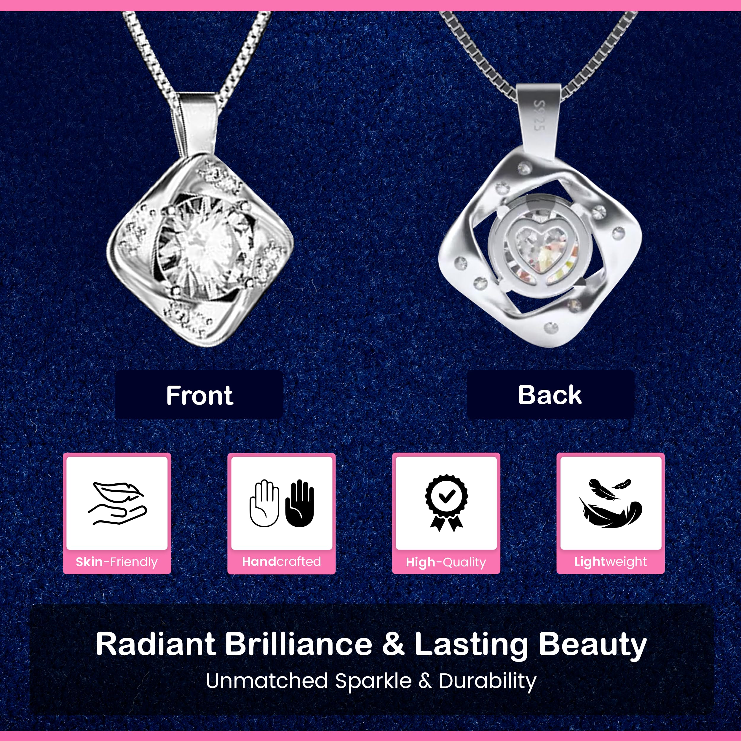 Sterling Silver Moissanite Heart Pendant Necklace for Women - 1-3 Carat D-Color VVS1 Moissanite Jewelry with Engraved 'HEART' - Elegant Romantic Birthday Gift for Her, Anniversary, Valentine's Day, Wedding, Engagement & Special Occasions