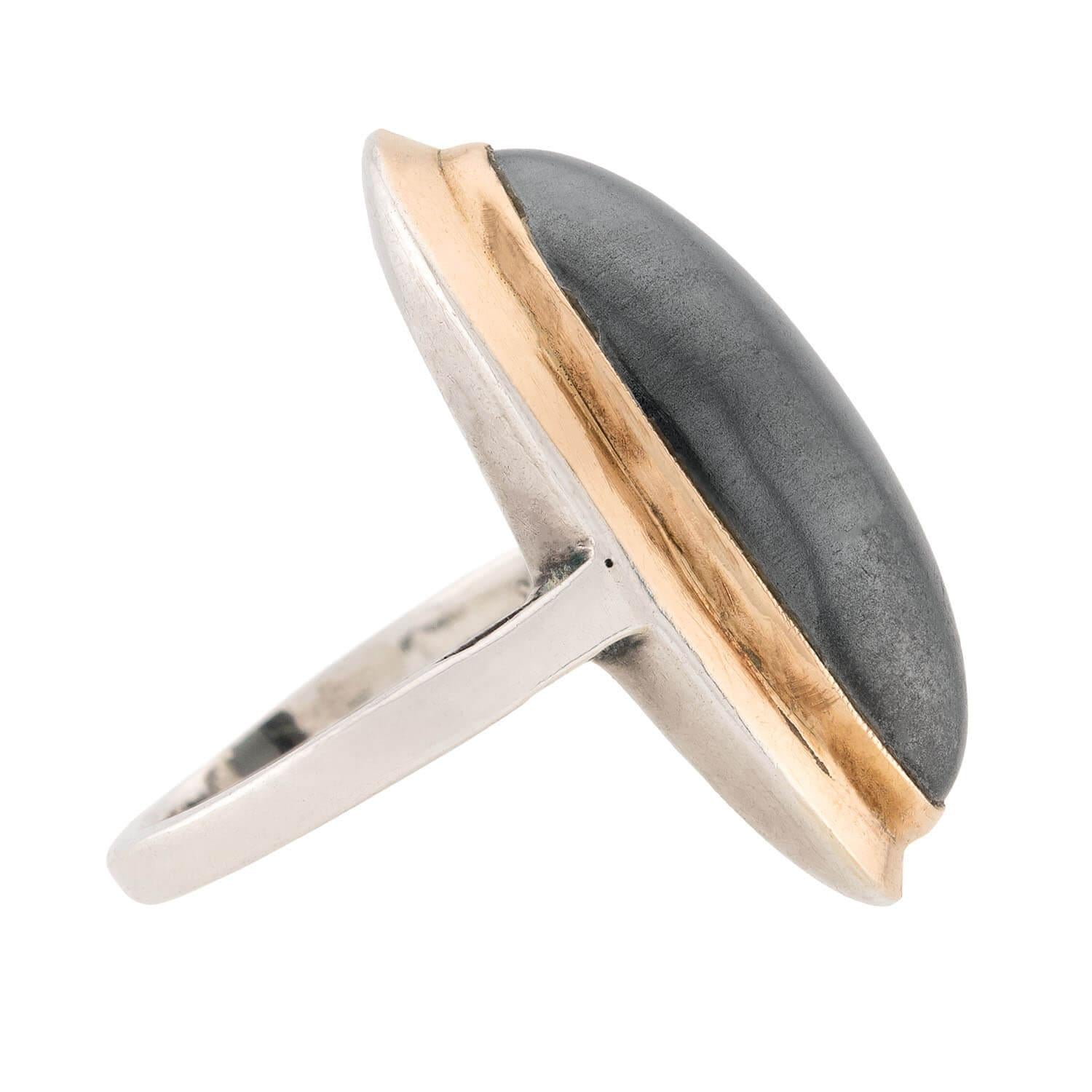 Vintage French Sterling Silver 18k Gold Hematite Ring for Women - Elegant Statement Jewelry for Parties, Weddings & Special Occasions