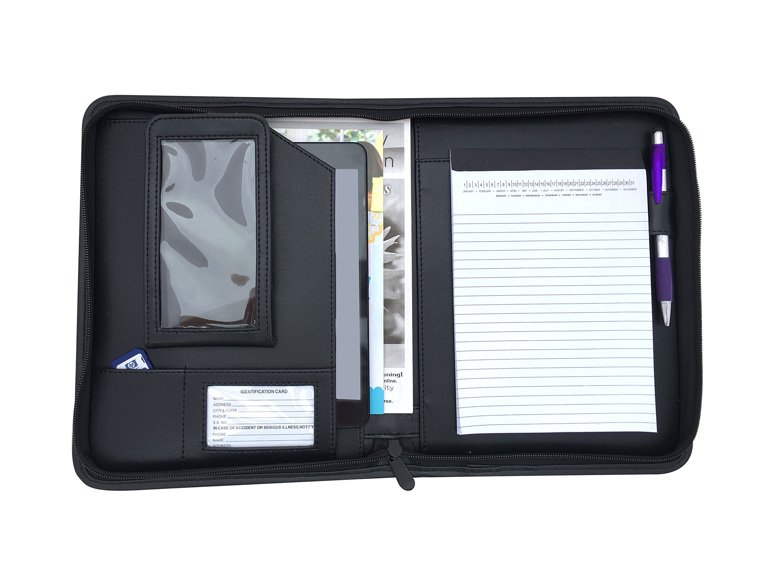 Compact Black Zipper Padfolio with Notepad - 10.8
