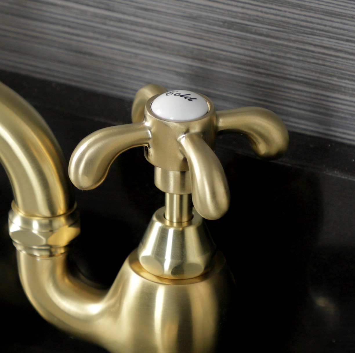 Premium European Bridge Bathroom Faucet with Pop-Up Drain and Spoke Handles - Modern Matte Black Finish for Vanity Sinks, Powder Rooms & Guest Bathrooms
