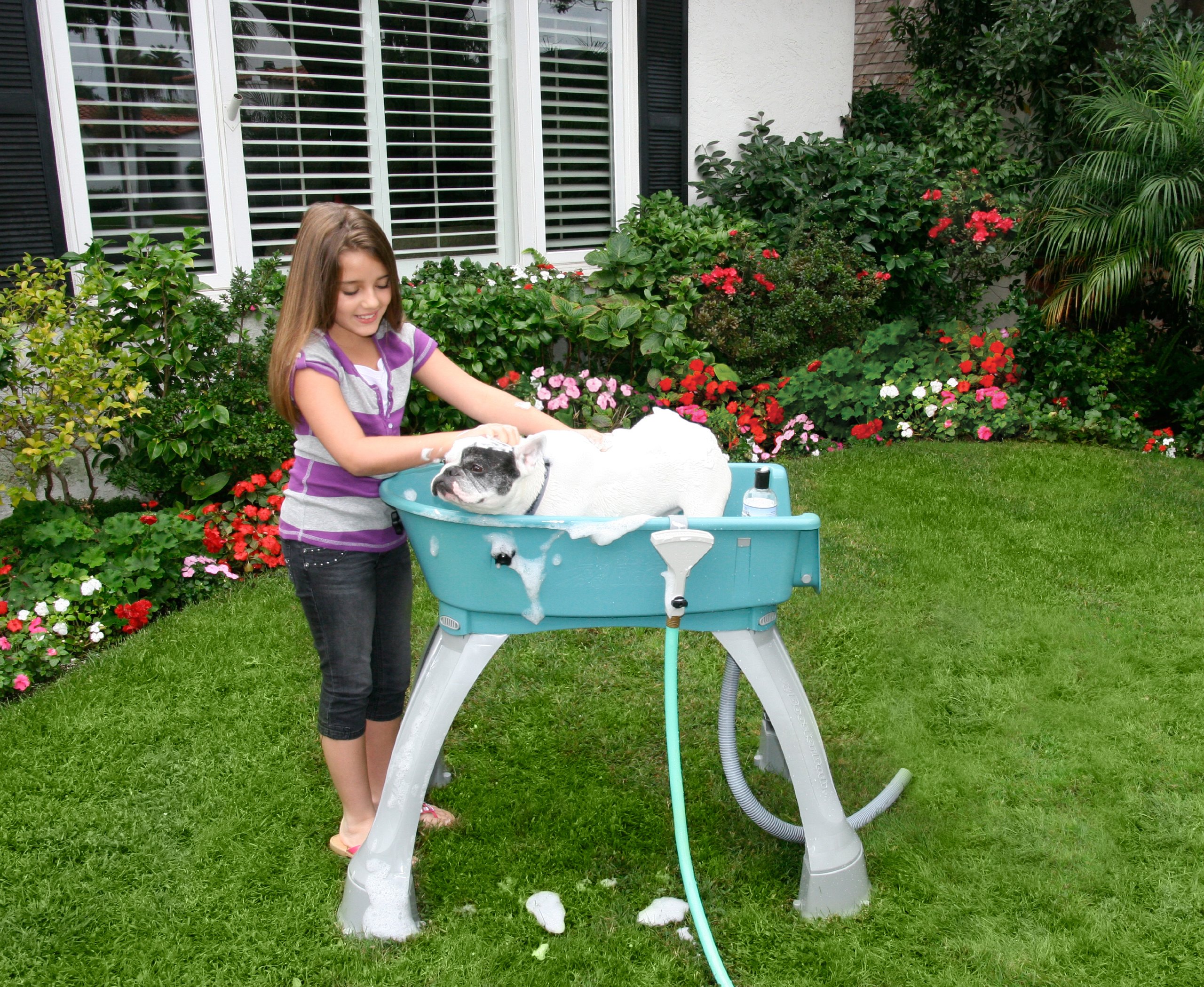 Elevated Pet Bath Tub for Medium Dogs - Booster Bath Dog Grooming Station with Drain & Non-Slip Surface - Perfect for Indoor/Outdoor Dog Washing, Grooming & Nail Trimming