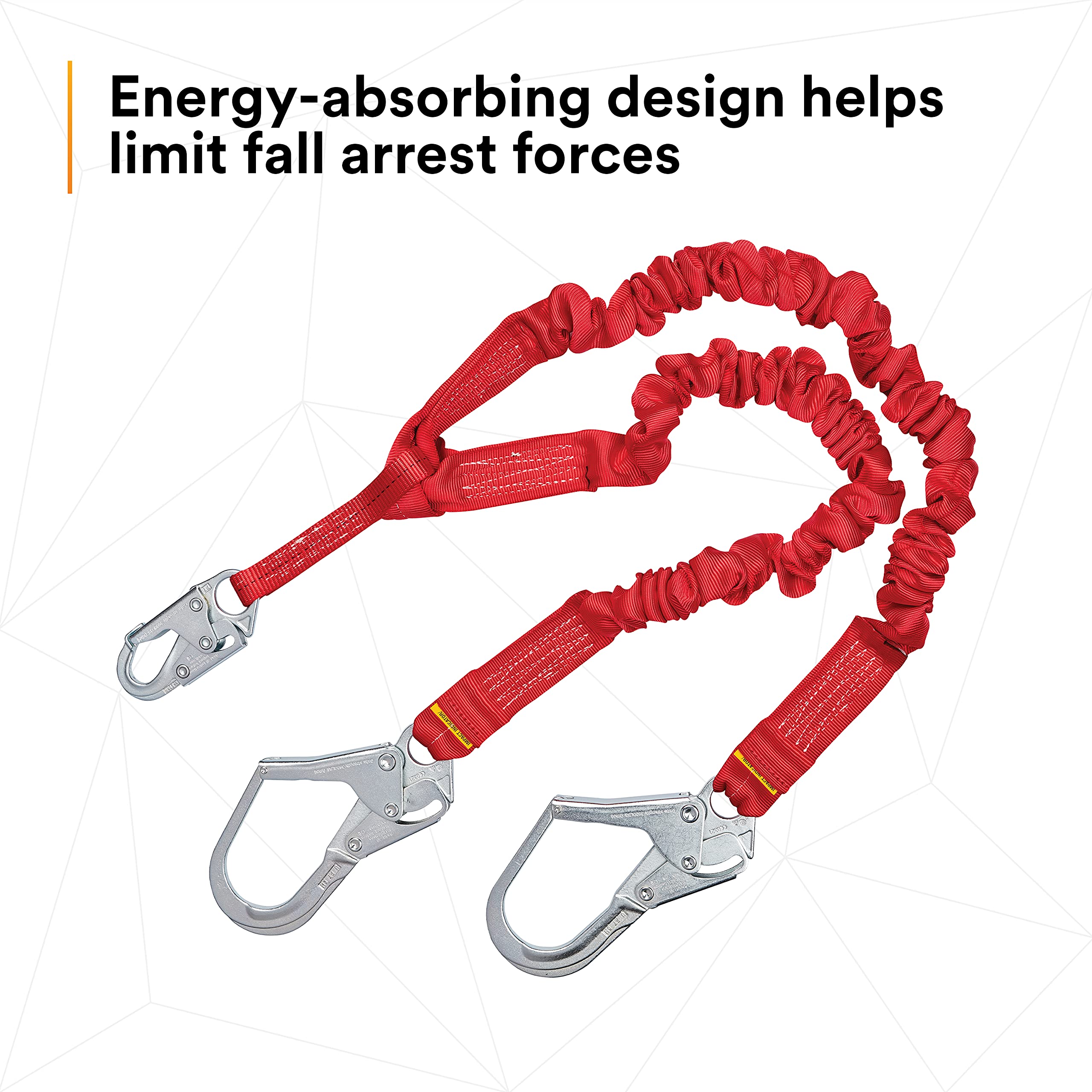 3M Protecta PRO 1340161 6-Foot Elastic Shock Absorbing Safety Lanyard with Snap Hook & Steel Rebar Hooks - 310 lb Capacity, Red - Ideal for Construction, Roofing & Fall Protection Work