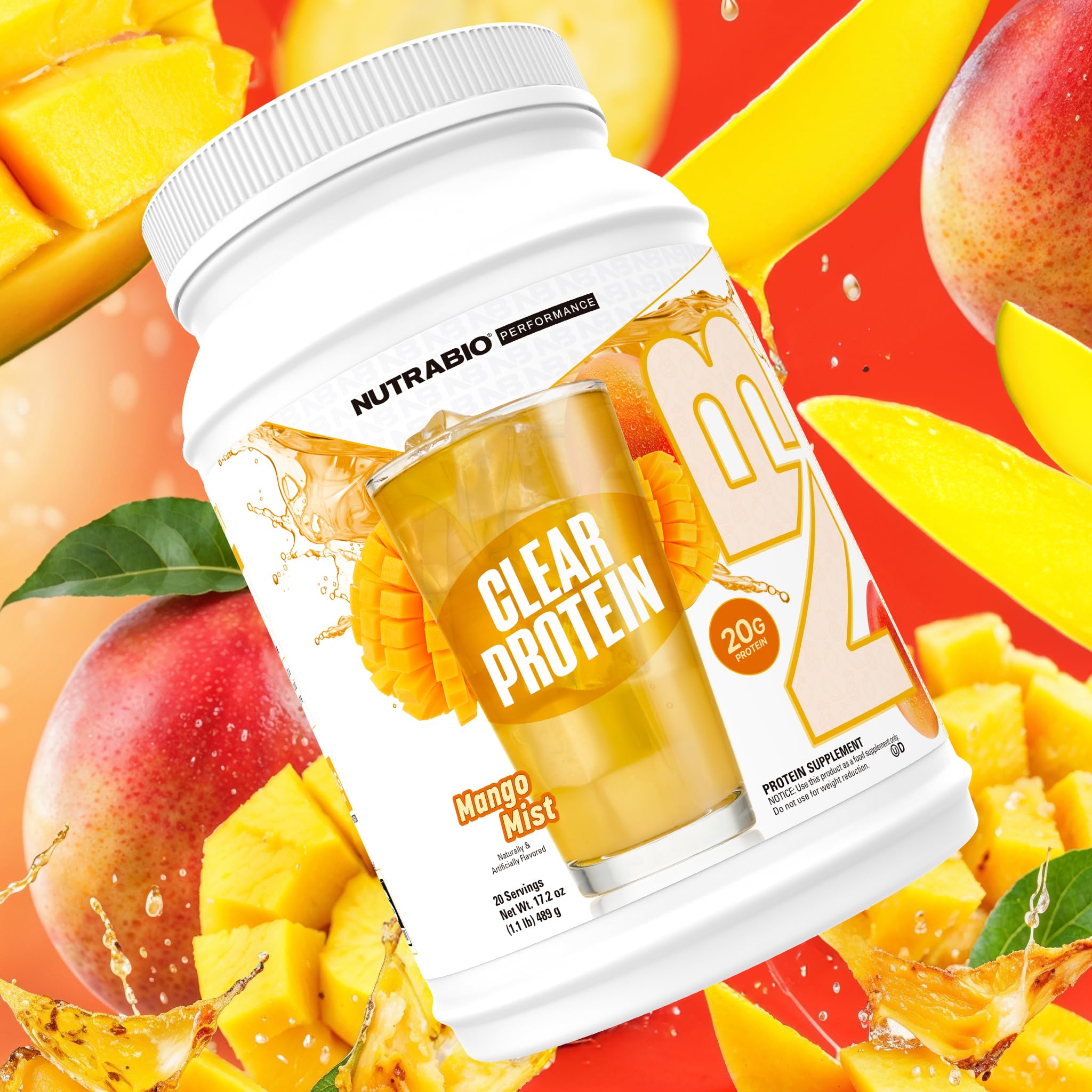 NutraBio Clear Whey Isolate Protein Powder - Refreshing Mango Mist Flavor, Zero Sugar, No Foam, No Milky Taste - 20 Servings for Post-Workout Recovery & Healthy Lifestyle
