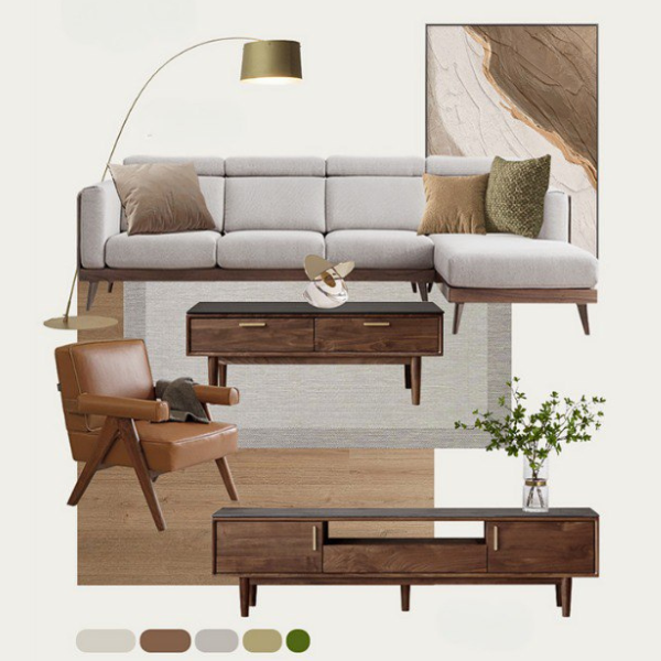 Premium Black Walnut & Ash Solid Wood Adjustable Headrest Sofa - Modern Living Room Furniture for Relaxation & Comfort
