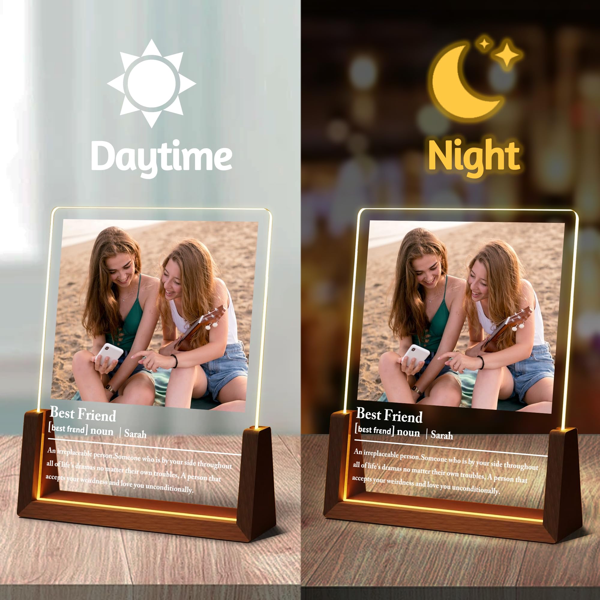 **Personalized Best Friend Birthday Gifts for Women - Custom Acrylic Night Light Picture Frame - Unique Long Distance Soul Sister Besties Christmas Gifts (Perfect for Home Decor, Bedroom, Office & Special Occasions)**