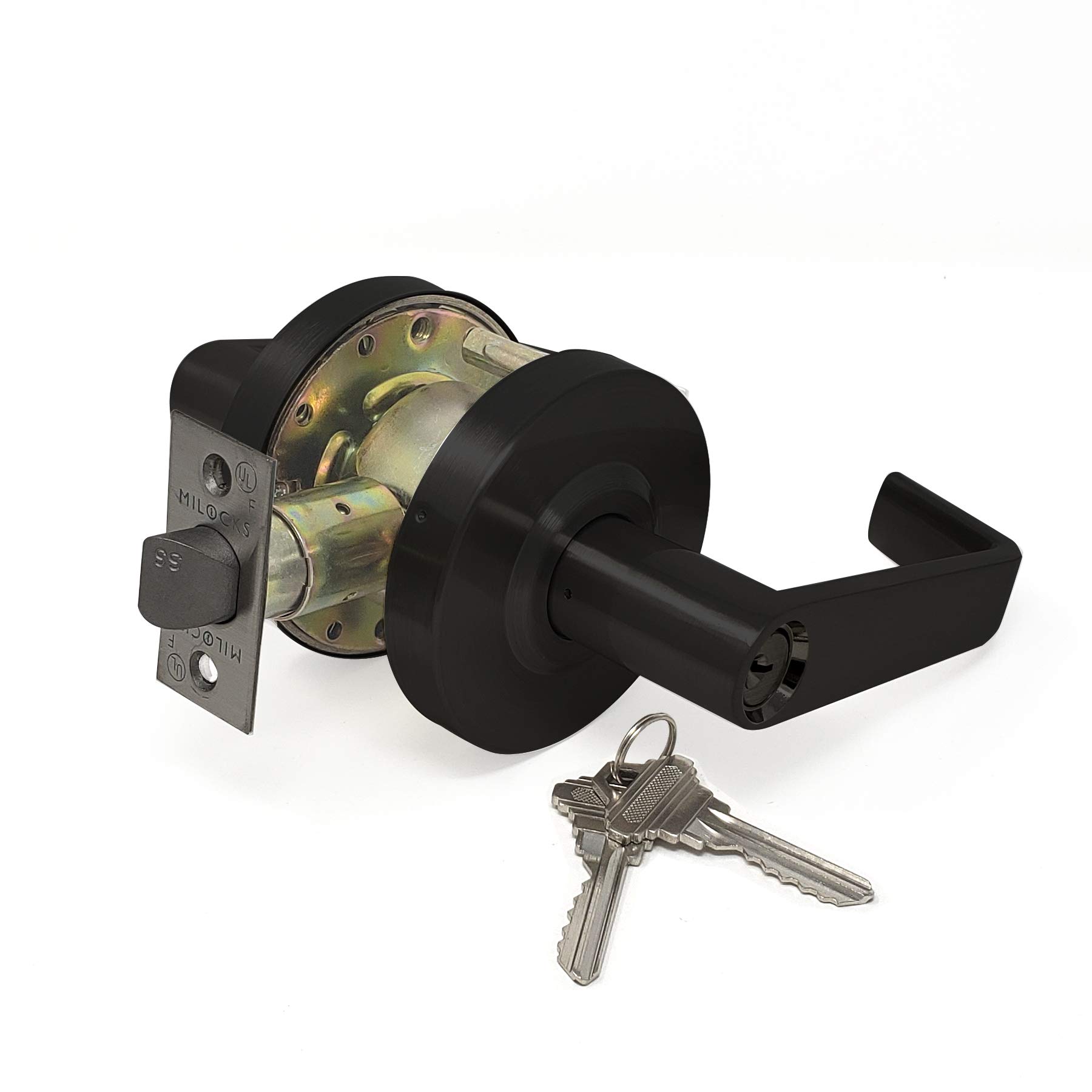 MiLocks Grade 2 Commercial Lever Door Lock - Heavy Duty Cylindrical Industrial Lock (Storeroom Function, Oil-Rubbed Bronze Finish) for Warehouse, Office & Industrial Security