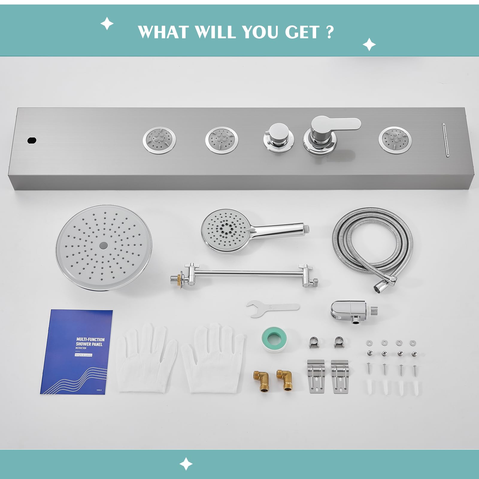 Premium Stainless Steel Shower Panel System - 5-Function Adjustable Handheld Shower Head with 2-Setting Body Jets & Self-Cleaning Nozzles | Brushed Nickel Finish for Bathroom & Spa Relaxation