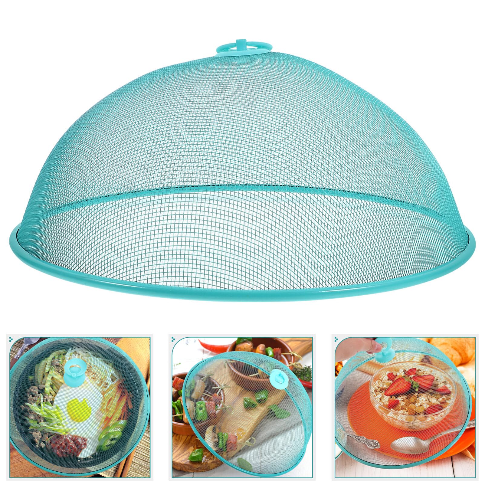 **Reusable Metal Mesh Food Cover Tent - Outdoor BBQ Camping Plate Dome Screen for Picnic, Party & Dining - Blue**