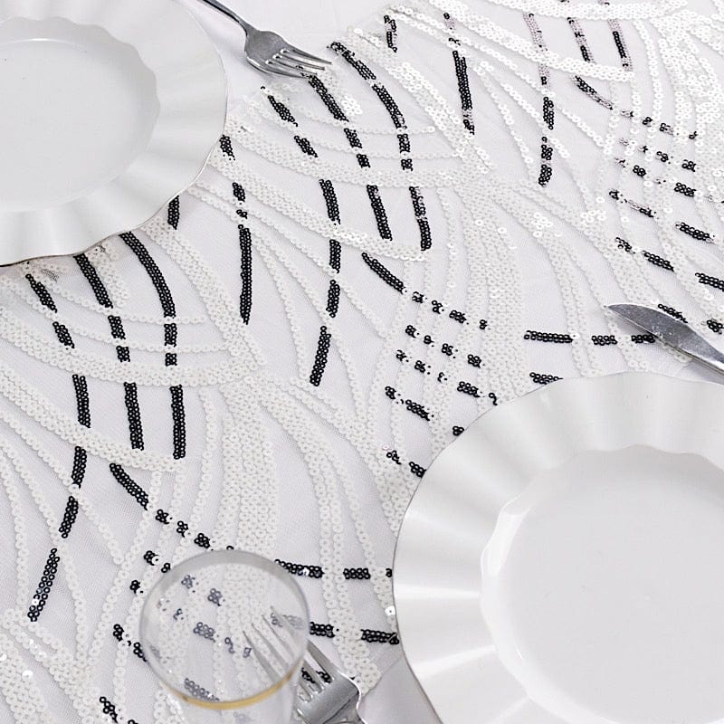 12x108 Inch Mesh Table Runner with Wavy Embroidered Sequins - Elegant Dining Decor for Weddings, Parties & Holiday Celebrations