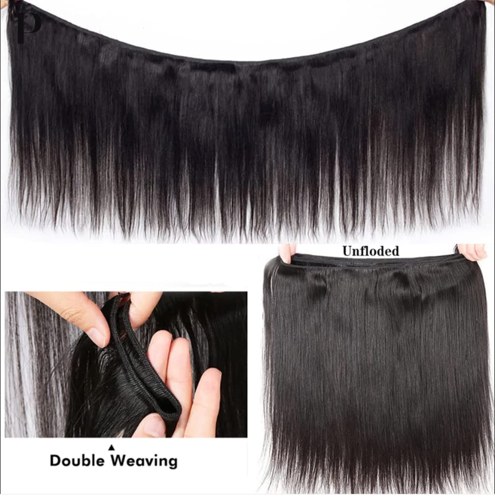 100% Virgin Unprocessed Brazilian Straight Human Hair Bundles 18 20 22 24 Inch Double Weft for Sew-in Weave Extensions | Perfect for Black Women, Salon Styling & Natural Hair Replacement