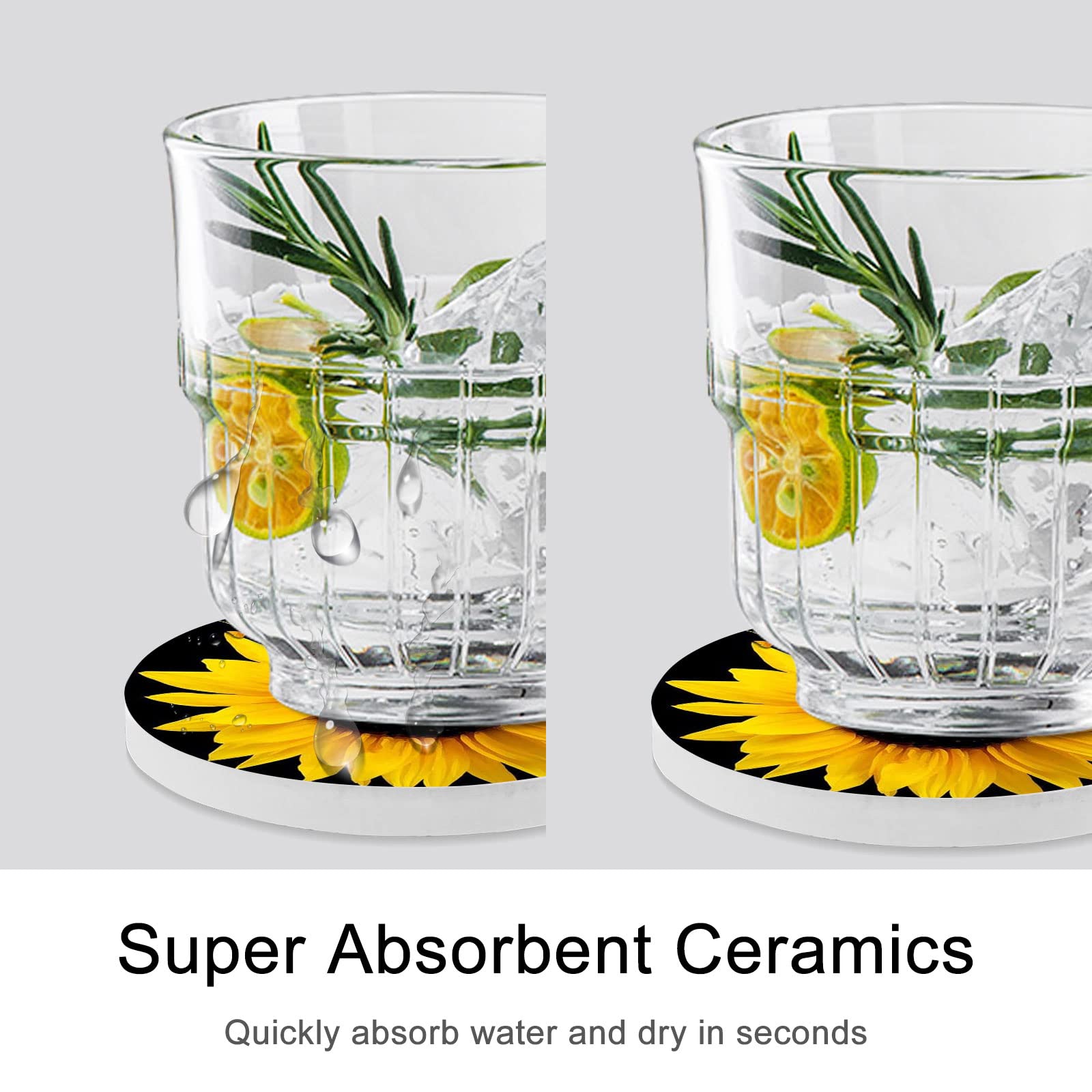 2 Pack Sunflower Ceramic Car Cup Holder Coasters - Absorbent Drink Coasters for Auto Accessories, Perfect Gift for Men & Women (Black Sunflower with Butterflies) - Keep Your Car Clean & Stylish While Driving