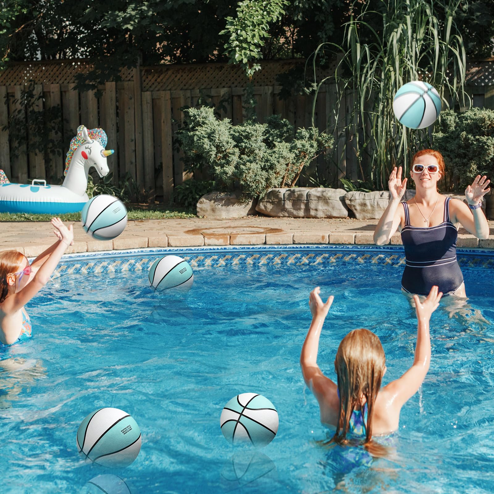 Honoson 6 Pack Waterproof Pool Basketball Set - 7 Inch Floating Rubber Basketballs for Swimming Pools, Lakes & Beach Games - Perfect for Pool Parties, Summer Fun & Outdoor Water Activities (Water Blue)