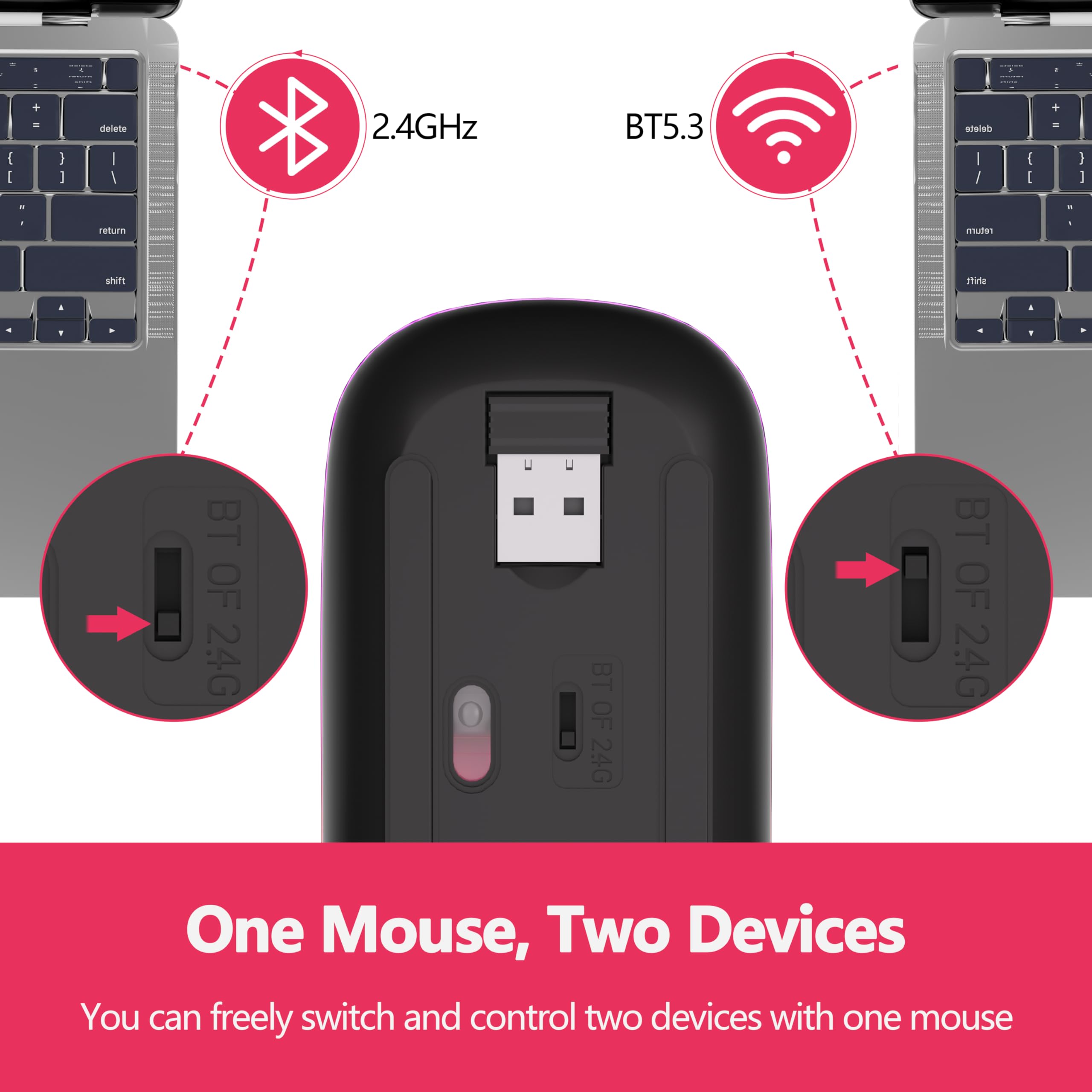 Wireless Rechargeable Gaming Mouse - 7-Color RGB Backlit, 2.4GHz USB, for PC/Laptop/iPad - Perfect for Work & Gaming