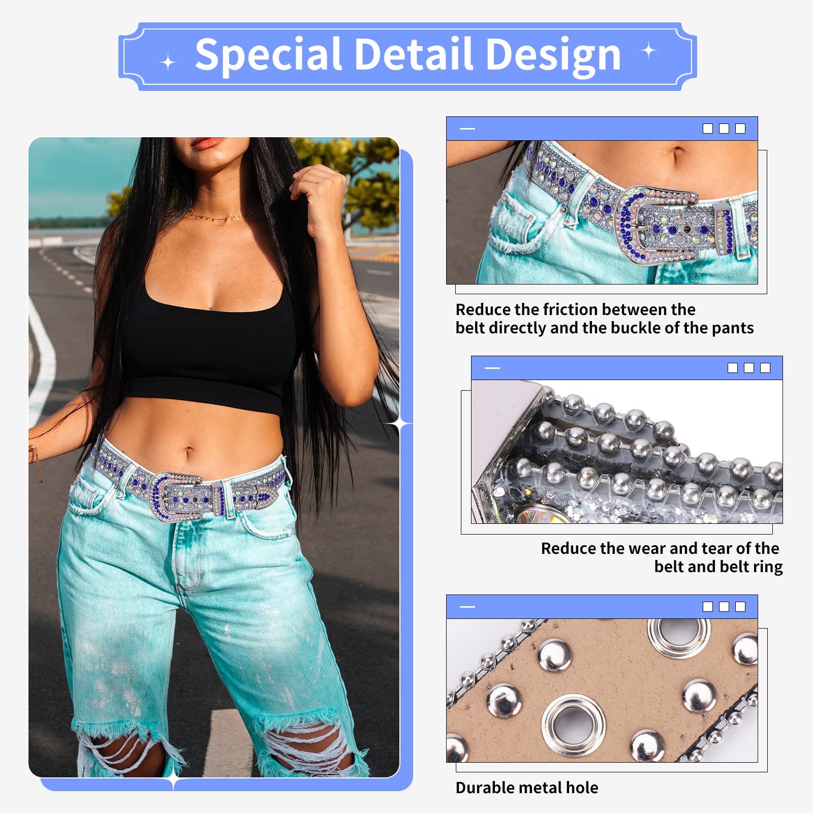Luxury Rhinestone Belt for Men & Women - Western Bling Bling Crystal Diamond Studded Strap - Perfect for Cowboy Boots, Jeans & Western Fashion Outfits