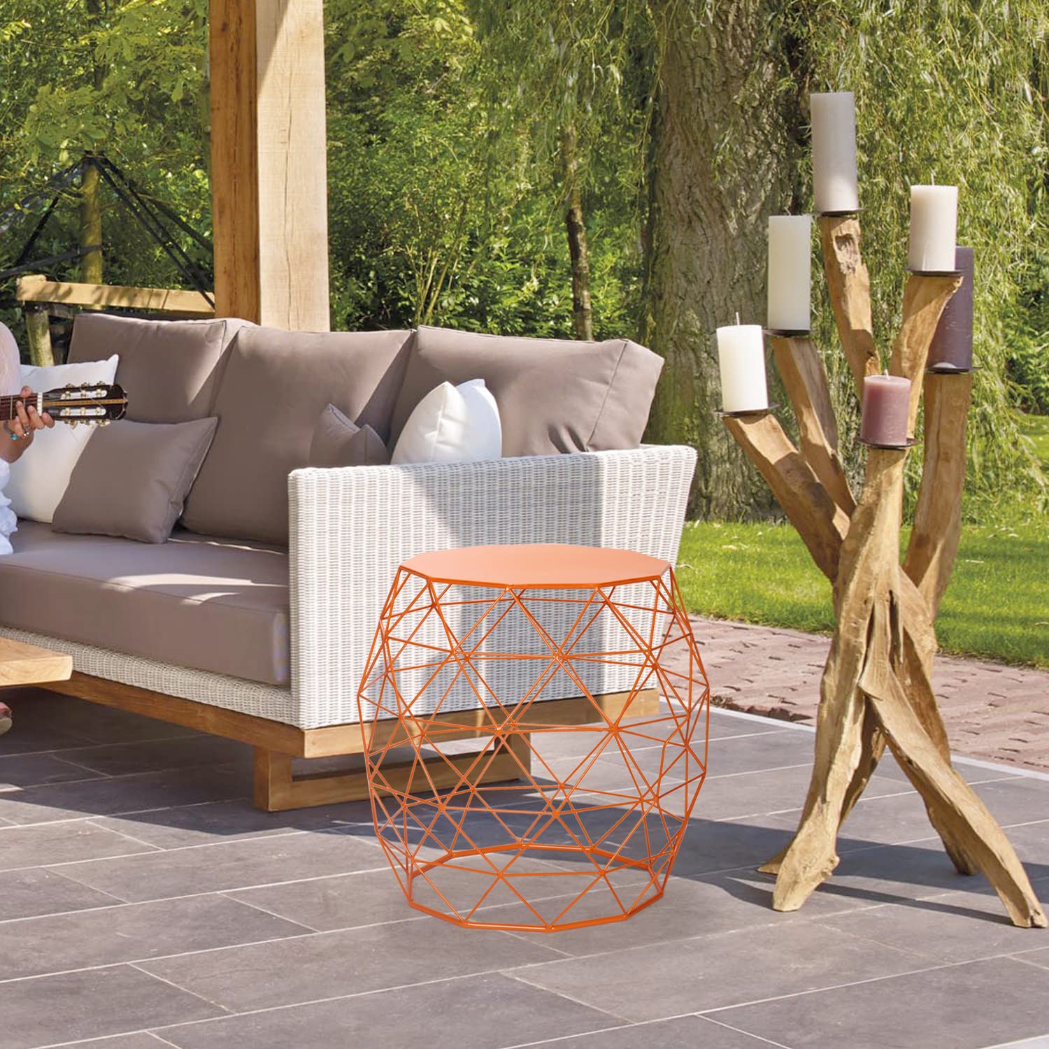 Modern 18-inch Accent Side Table for Living Room & Outdoor - Sturdy End Table, Plant Stand, Coffee Table in Vibrant Orange Red - Perfect for Patio, Garden, or Home Decor