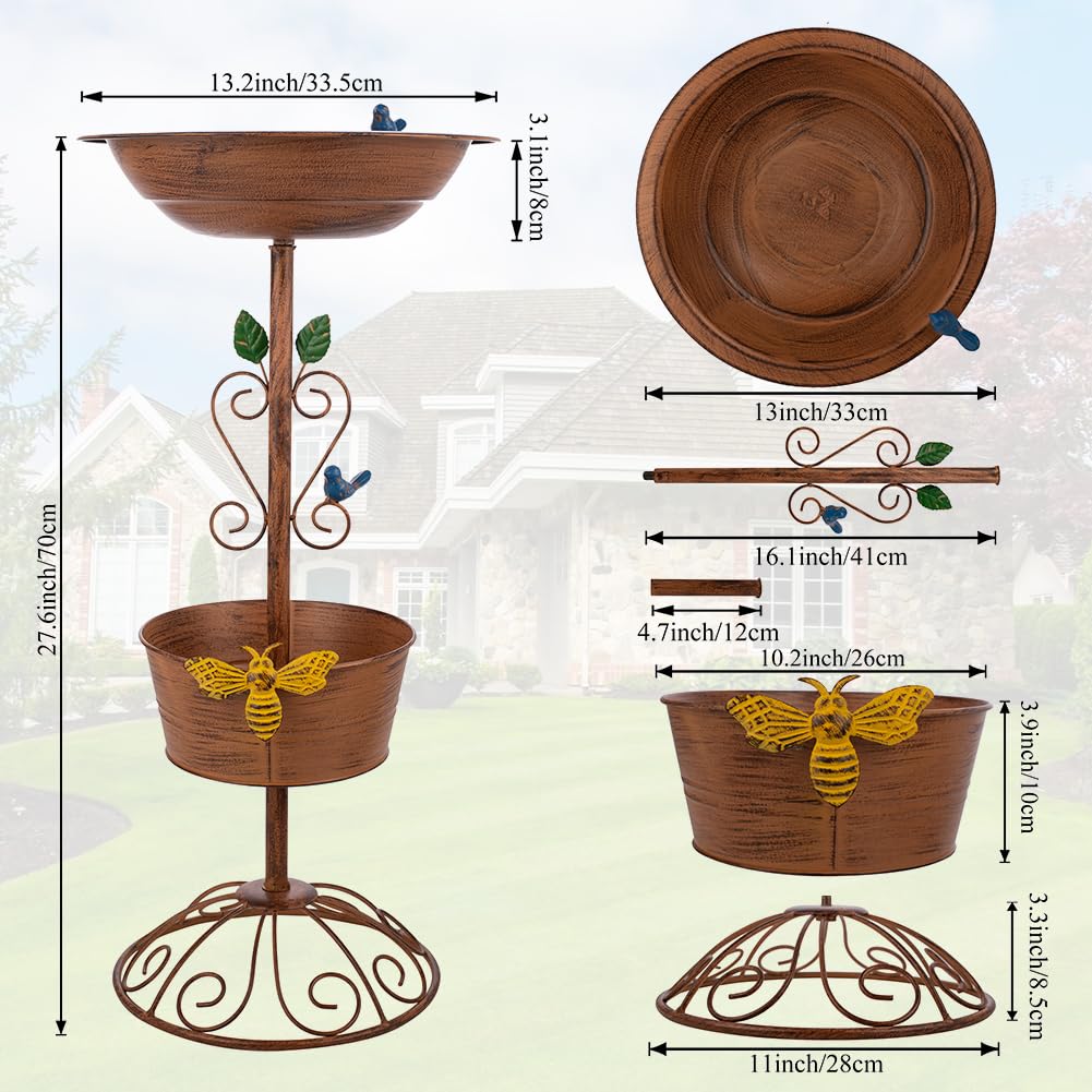 VEWOGARDEN 28 Inch Outdoor Metal Bird Bath Planter Pedestal - Decorative Garden Standing Birdbath with Flower Pot for Patio, Yard, Lawn & Backyard Decor - Attracts Birds & Enhances Outdoor Spaces