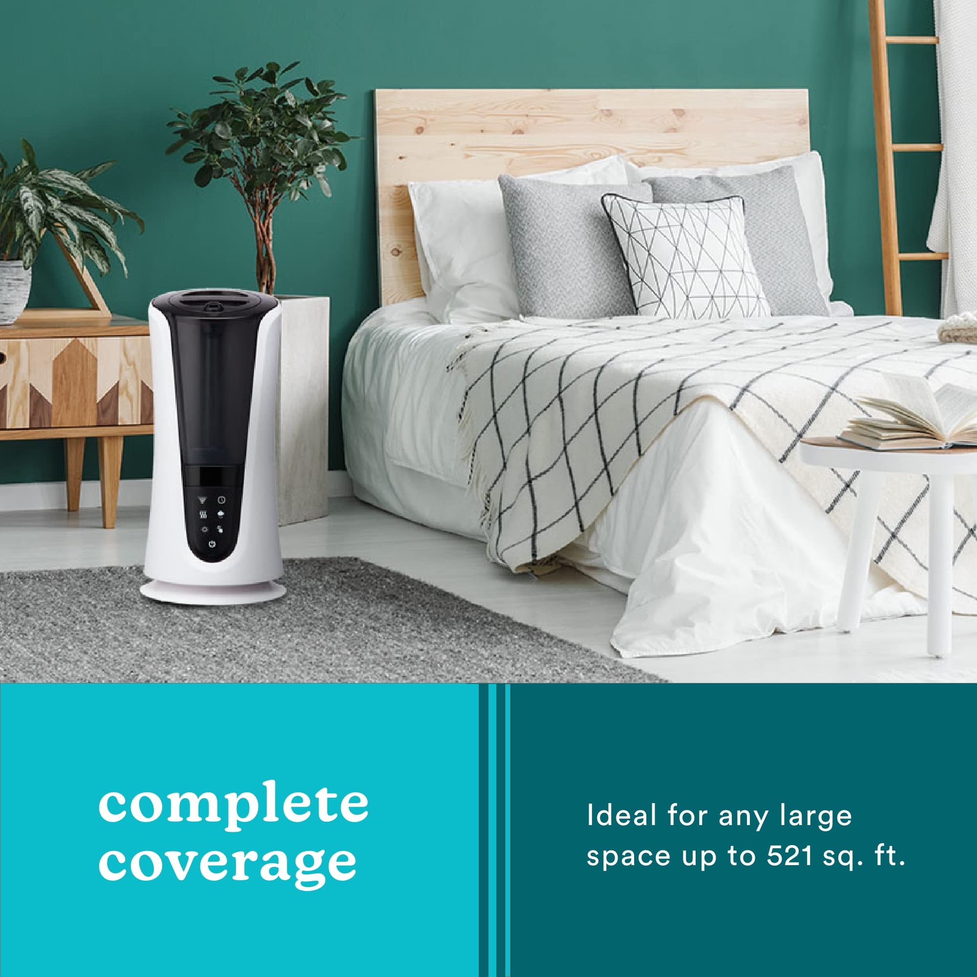 Homedics Ultrasonic Humidifier - Large Room Cool & Warm Mist Humidifier for Bedroom, Office, Nursery with Essential Oil Diffuser - 5 Mist Settings, Built-In Timer, Quiet Operation - Perfect for Dry Air Relief, Baby Care & Houseplants (White/Black)