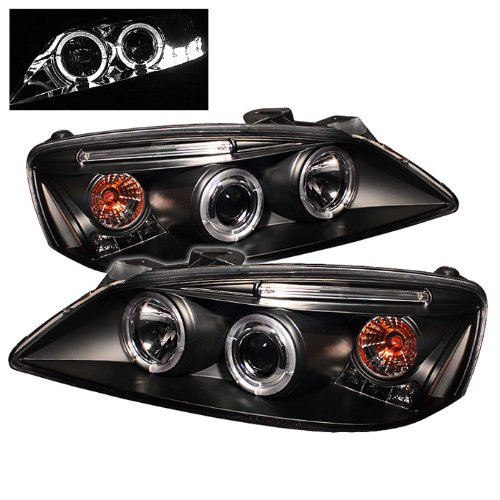 Xtune LED Halo Headlights for Pontiac G6 2005-2008 - Black/Clear Lens - High Performance Replacement Headlights for Night Driving & Car Customization