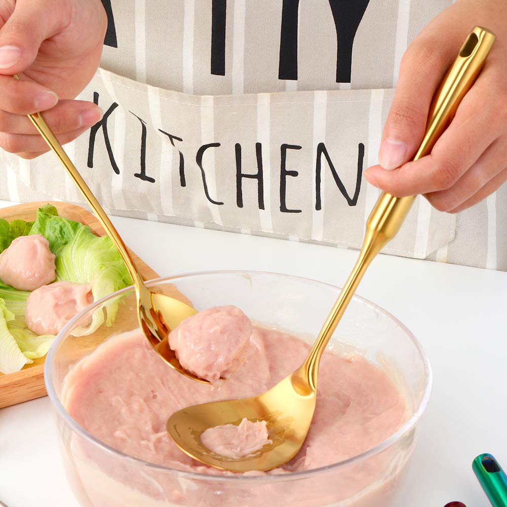 2-Piece Stainless Steel Meatball Spoon Set - 18/8 Non-Stick Meatball Maker with Long Handle - Perfect for Cooking, Serving & Meal Prep - Rainbow Color
