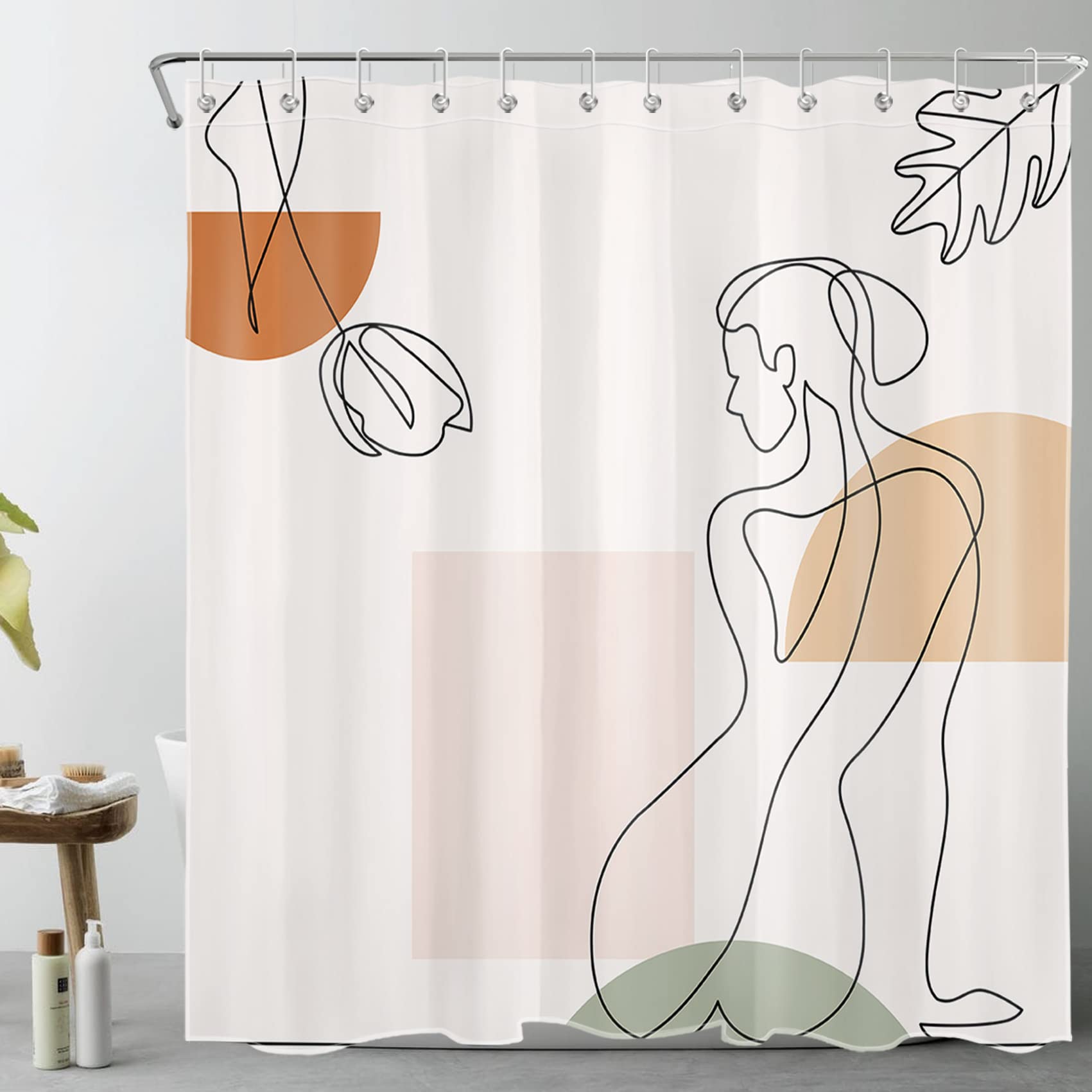 Modern Abstract Shower Curtain with Hooks - Minimalist Beige Bathroom Decor with Artistic Girl Design (72x72 Inches) - Perfect for Contemporary Bathrooms, Guest Baths & Spa-Style Showers