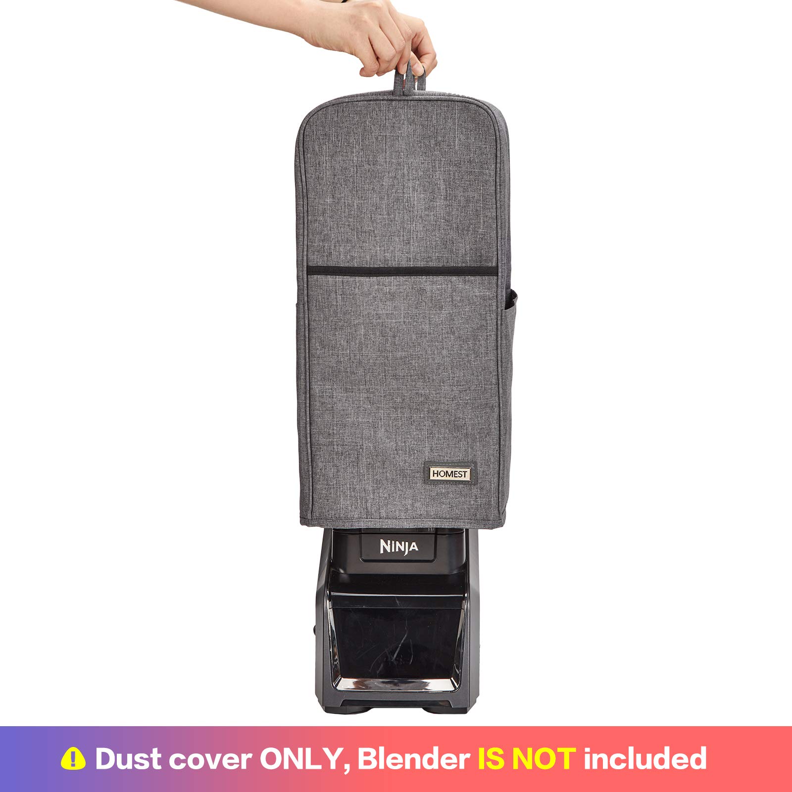 HOMEST Blender Dust Cover with Accessory Pocket - Compatible with Ninja Foodi, Grey - Perfect for Kitchen Storage & Countertop Organization