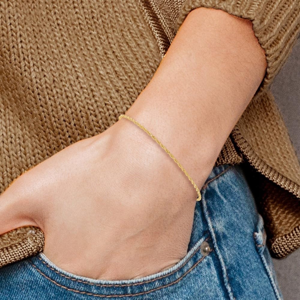 14K Yellow Gold 2mm Diamond-Cut Rope Chain Anklet for Women - Dainty & Elegant Ankle Bracelet - Perfect for Beach, Parties & Everyday Wear