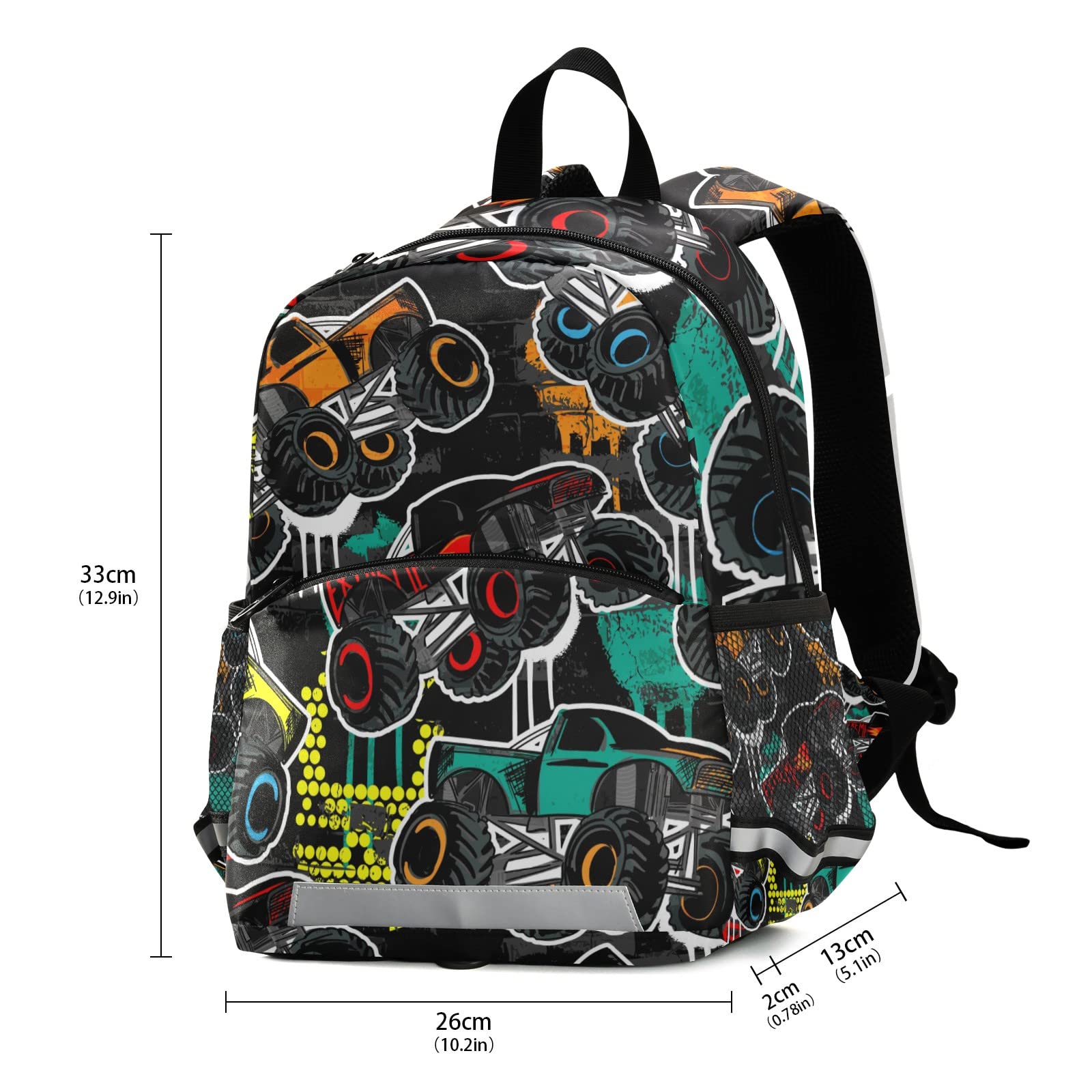 Monster Truck Themed Kids Backpack for Boys & Girls - Durable Toddler Bookbag for Daycare, School & Travel - Adjustable Chest Strap for Safety - Perfect for Preschool, Outdoor Adventures & Daily Use