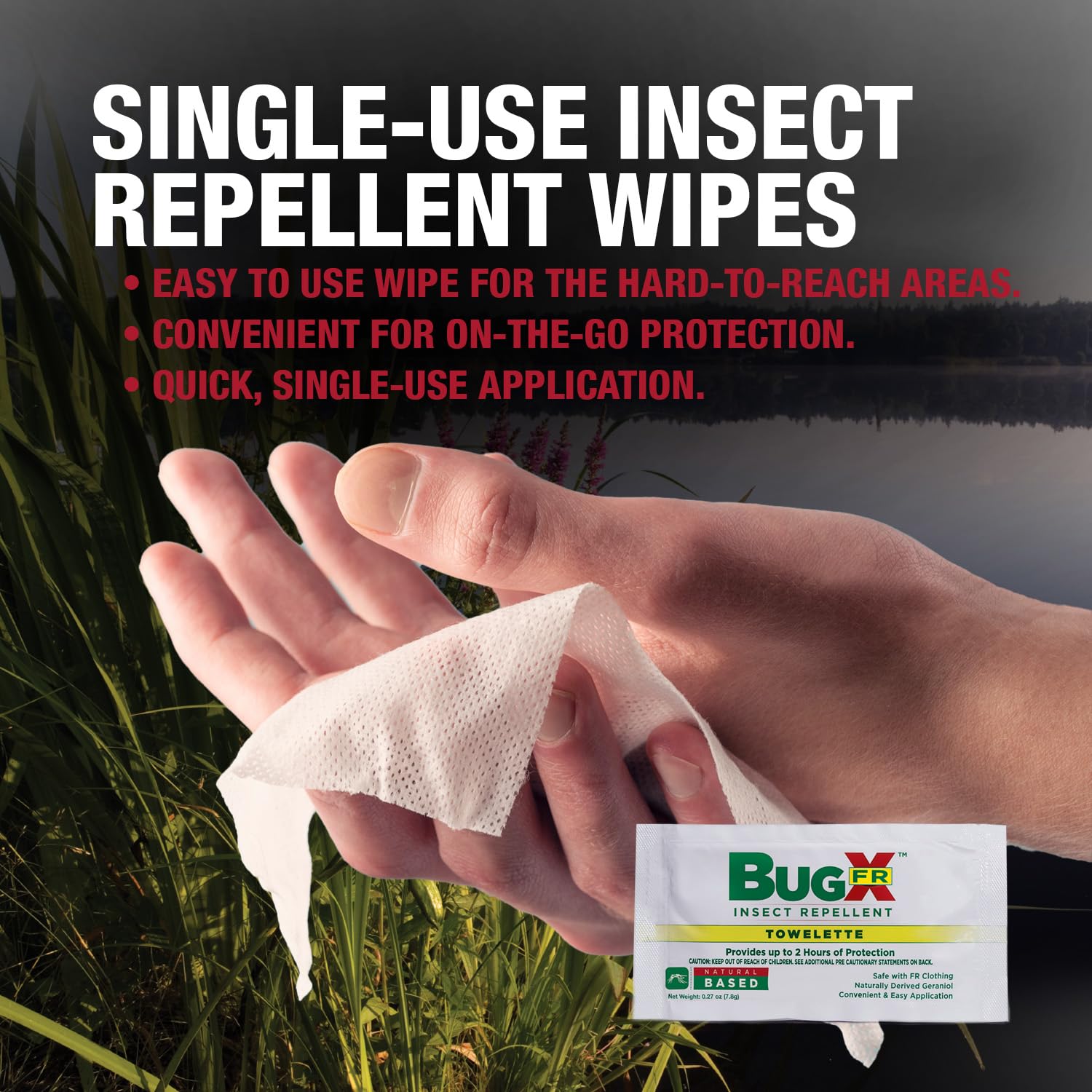 CoreTex Bug X FR DEET-Free Insect Repellent Wipes - 50 Count Natural Geranium Oil Bug Wipes for Mosquito, Fly, Flea & Tick Protection - Travel Size, Single-Use Pack - Ideal for Camping, Hiking, Travel & Outdoor Activities