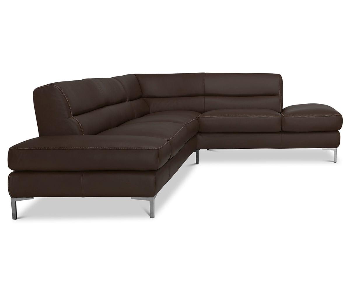 Luxury Campsis Leather Right Sectional Sofa - Modern L-Shaped Couch for Living Room, Home Theater & Office - Brown Genuine Leather with Sturdy Wooden Frame