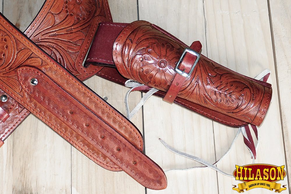 46 Inch Hilason Double Caliber 44/45 Leather Western Cowboy Gun Holster Rig - Perfect for Cowboy Action Shooting, Reenactments & Western Style Outfits