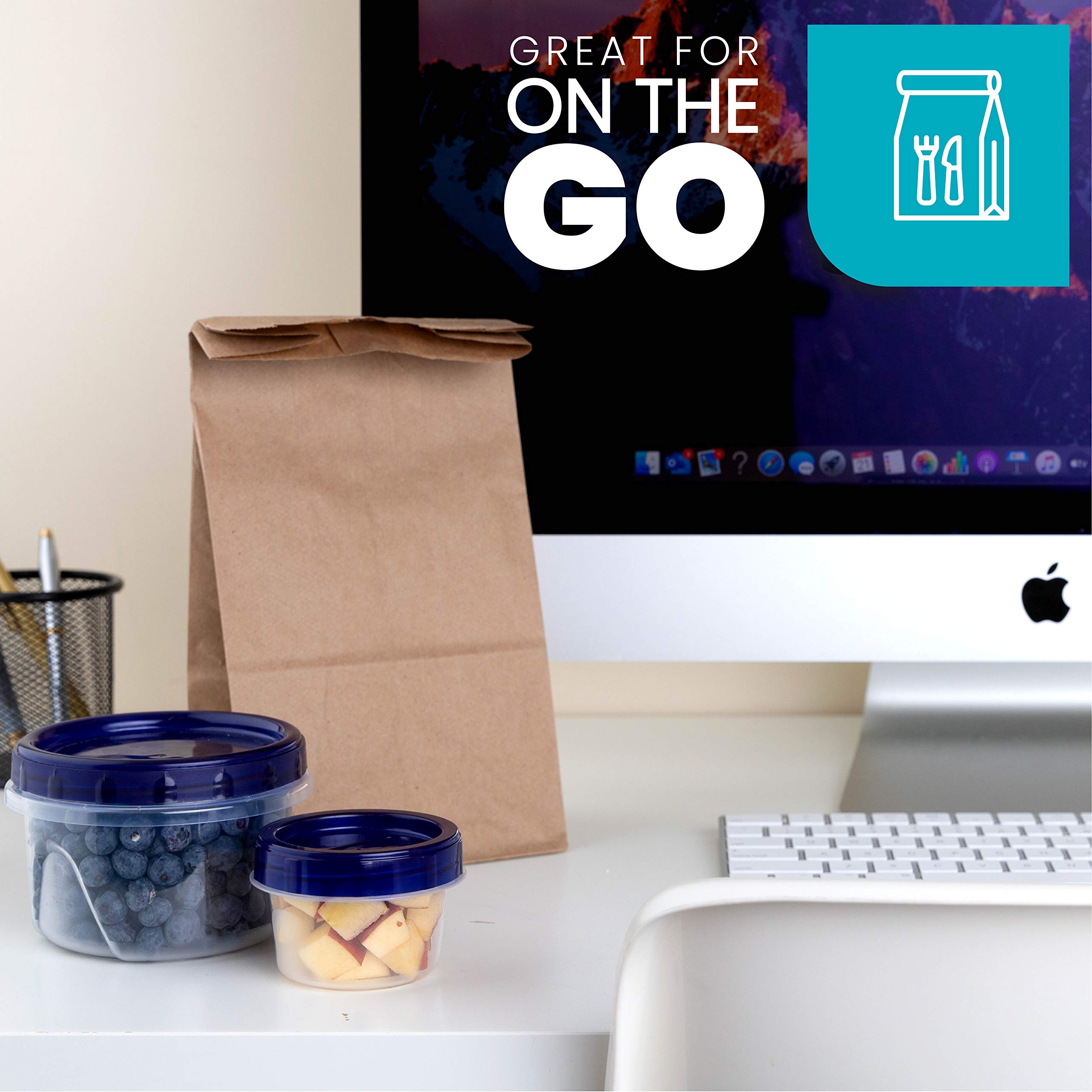 PLASTICPRO 16 oz Deli Containers (10 Pack) - Clear Bottom with Blue Twist-On Lids, Reusable & Stackable Food Storage Containers for Meal Prep, Freezer Safe, Perfect for Restaurants, Catering & Home Use