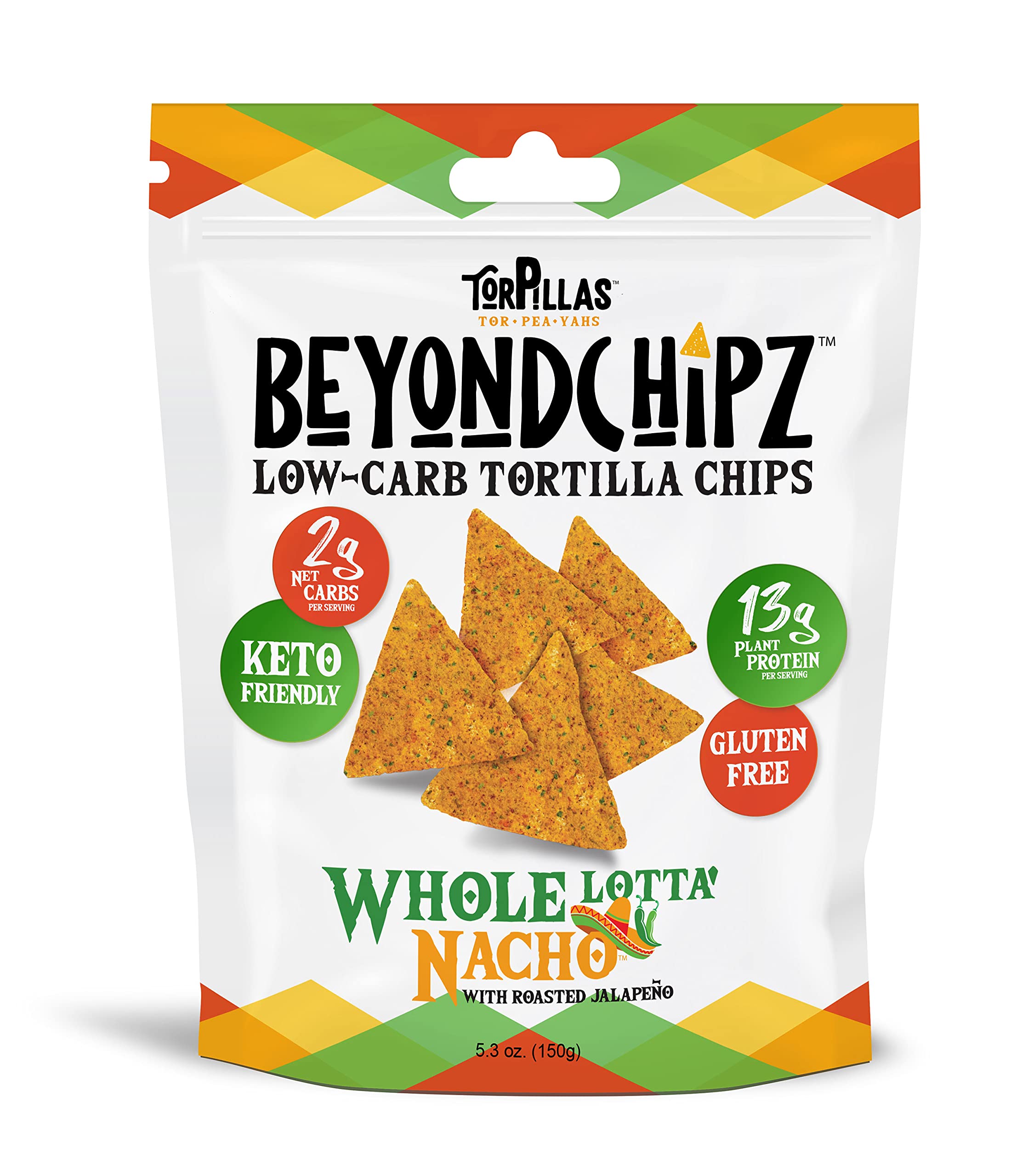 BeyondChipz Low Carb Tortilla Chips - Whole Lotta' Nacho Flavor | Keto Friendly, Gluten Free Snack | 5.3oz Bag (Pack of 2) | Perfect for Keto Diet, Weight Loss & Healthy Snacking at Home, Office or Parties