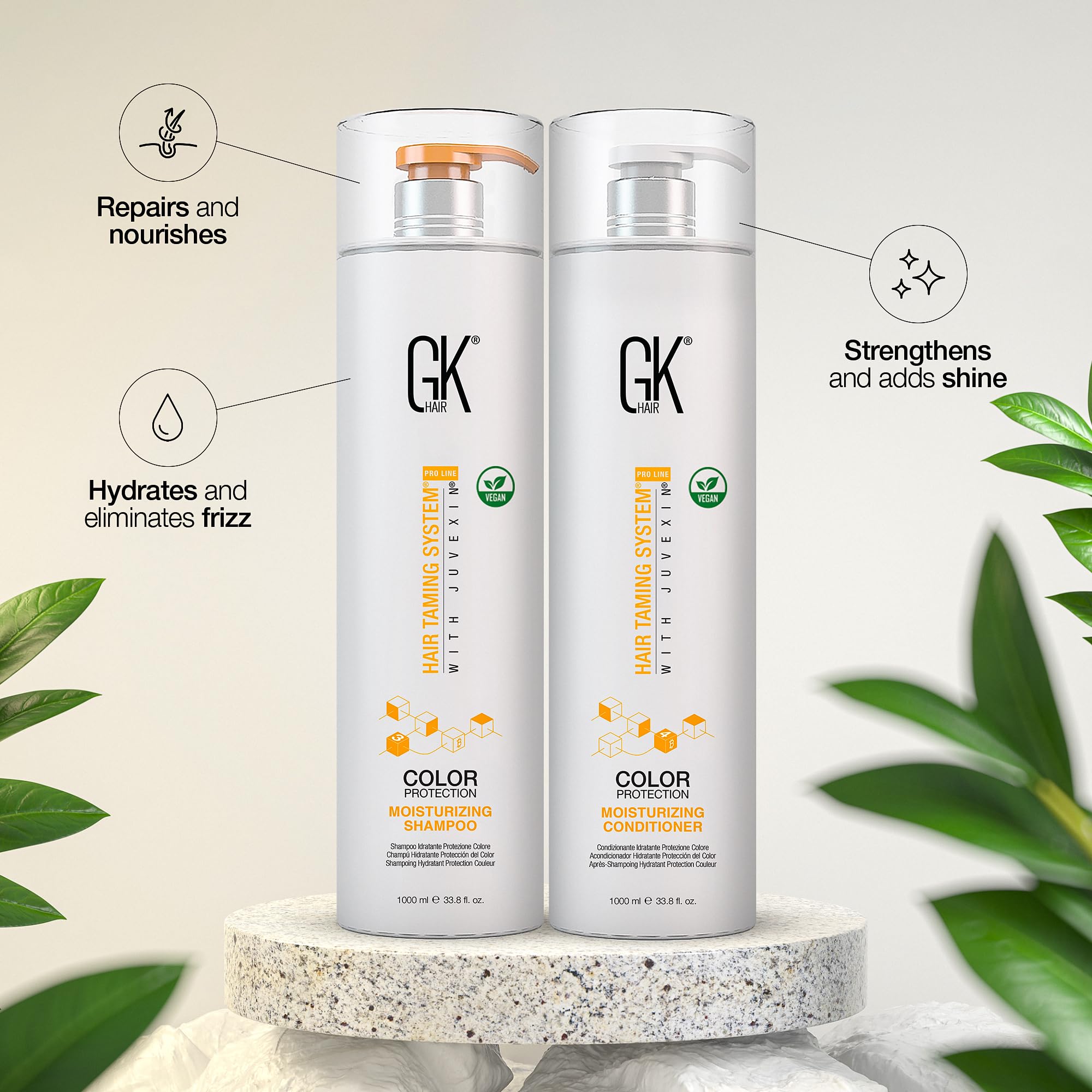 GK HAIR Hydrating Shampoo & Conditioner Set for Color-Treated Hair - Sulfate & Paraben Free, Keratin Infused for Dry to Normal Hair (2 x 33.8 oz) | Men & Women | Daily Hair Care & Salon-Quality Treatment