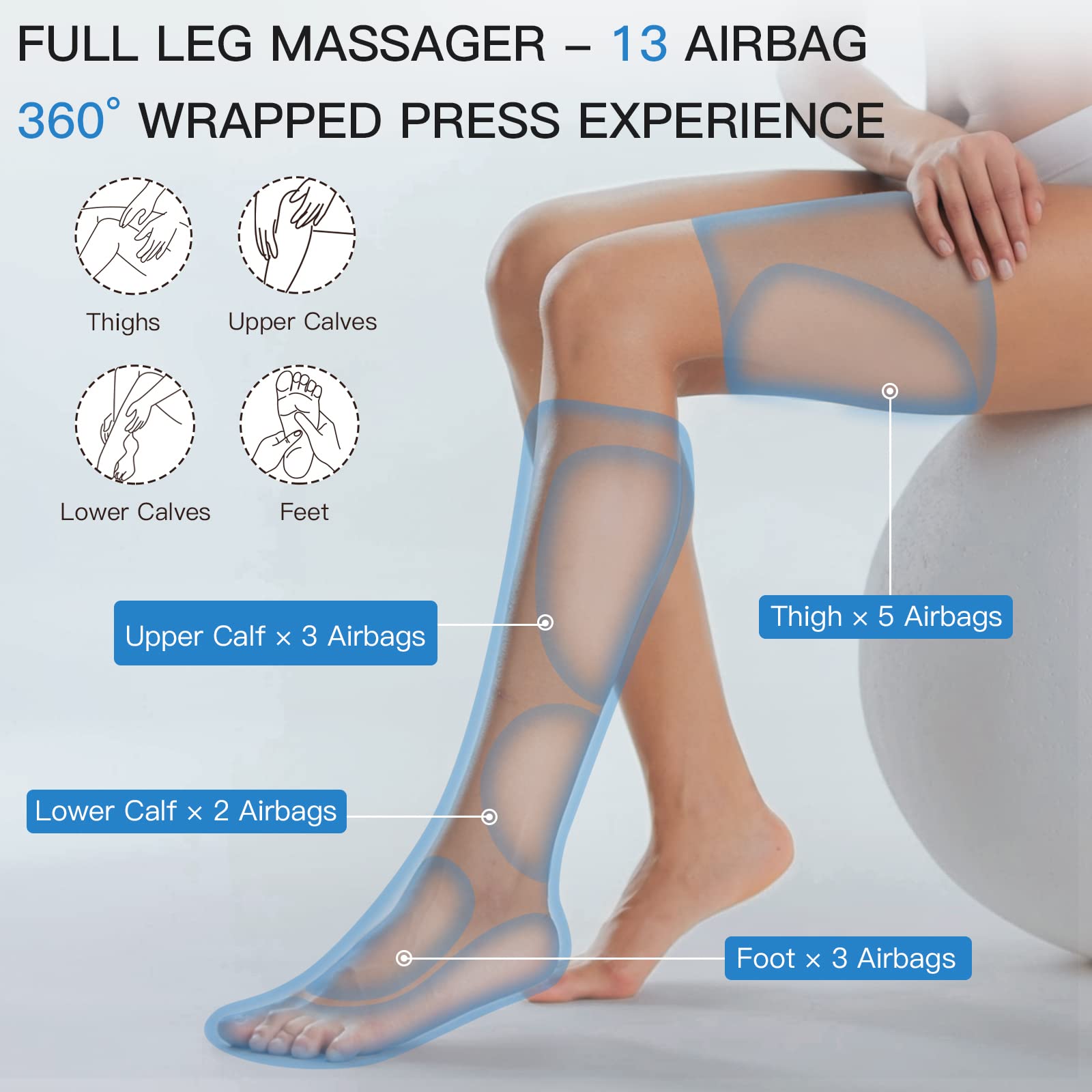 CINCOM Leg Massager with Heat & Air Compression - 3 Heat Levels, 3 Massage Modes & 3 Intensities for Improved Circulation - Perfect Father's Day & Mother's Day Gift for Relaxation, Recovery & Pain Relief